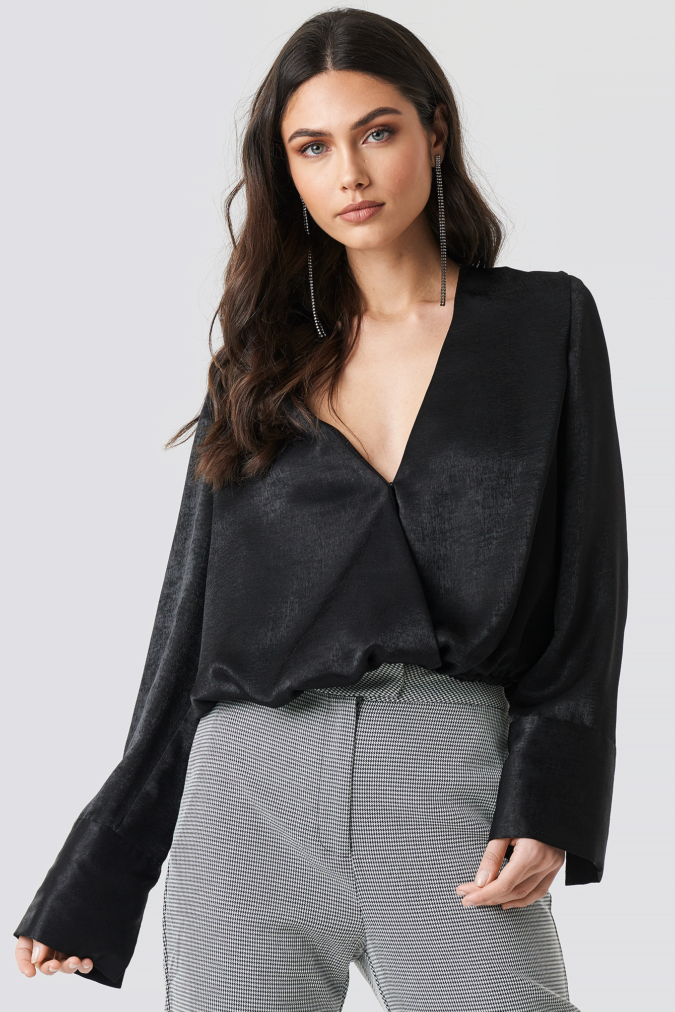 Wrap Satin Top Black