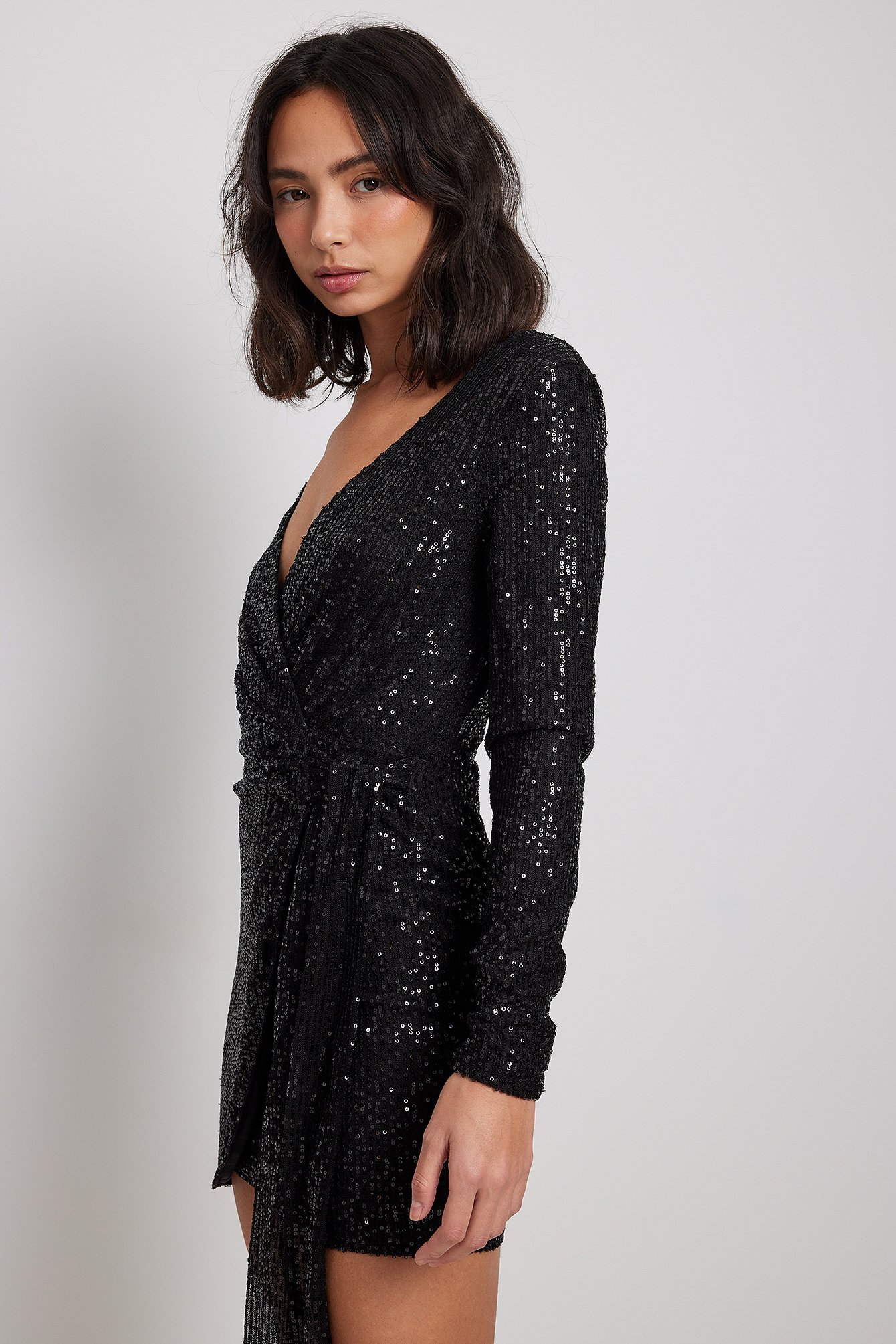 Wrap Sequin Mini Dress Black | NA-KD
