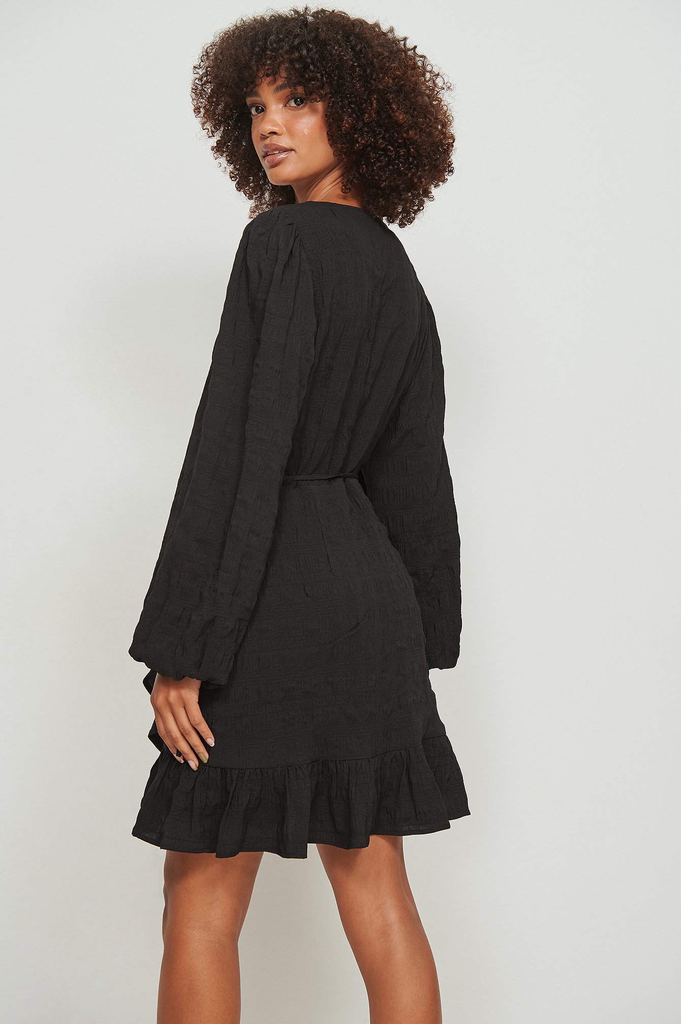 Black Wrap Structured Mini Dress