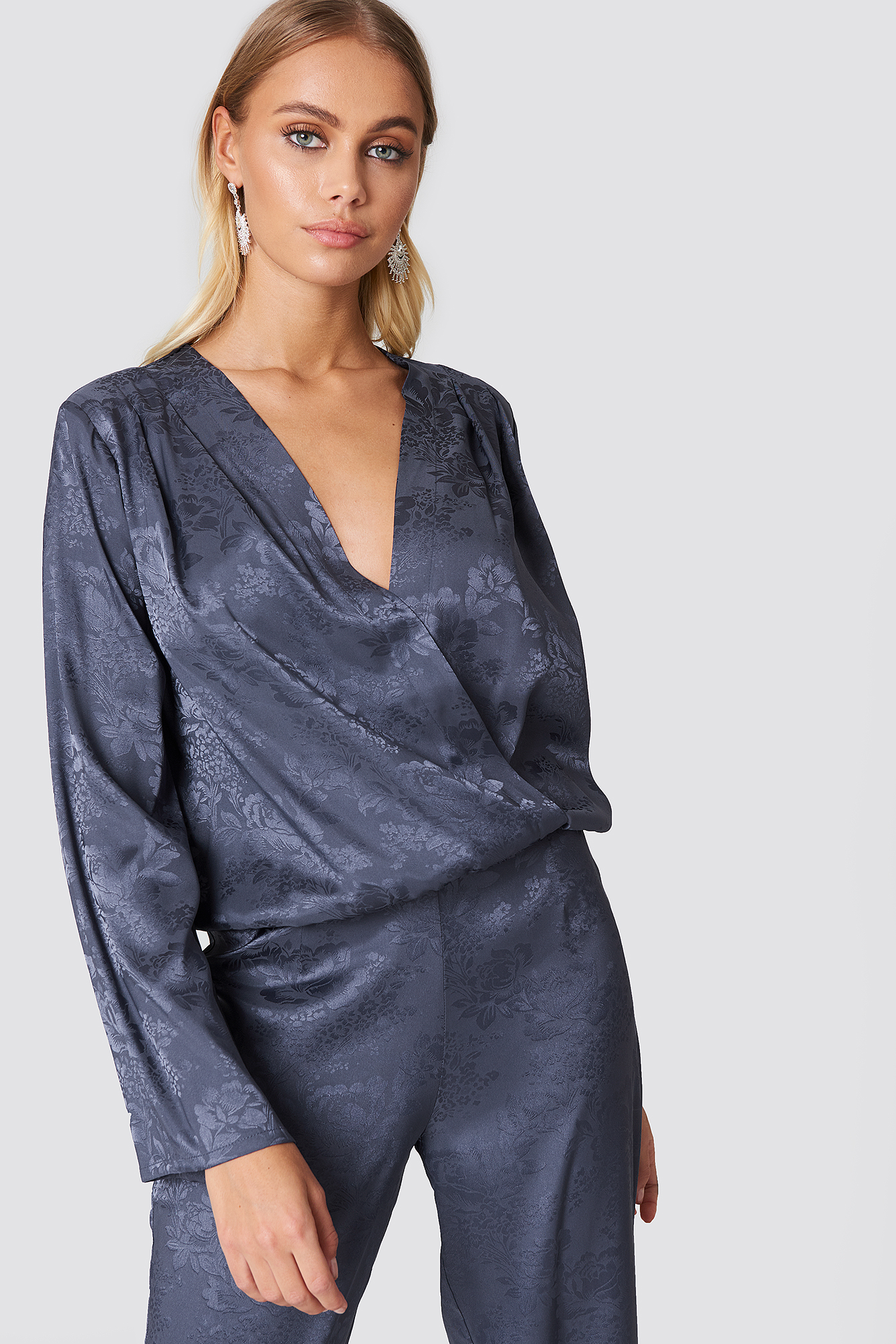 Wrapped Jacquard Satin Top Midnight Blue