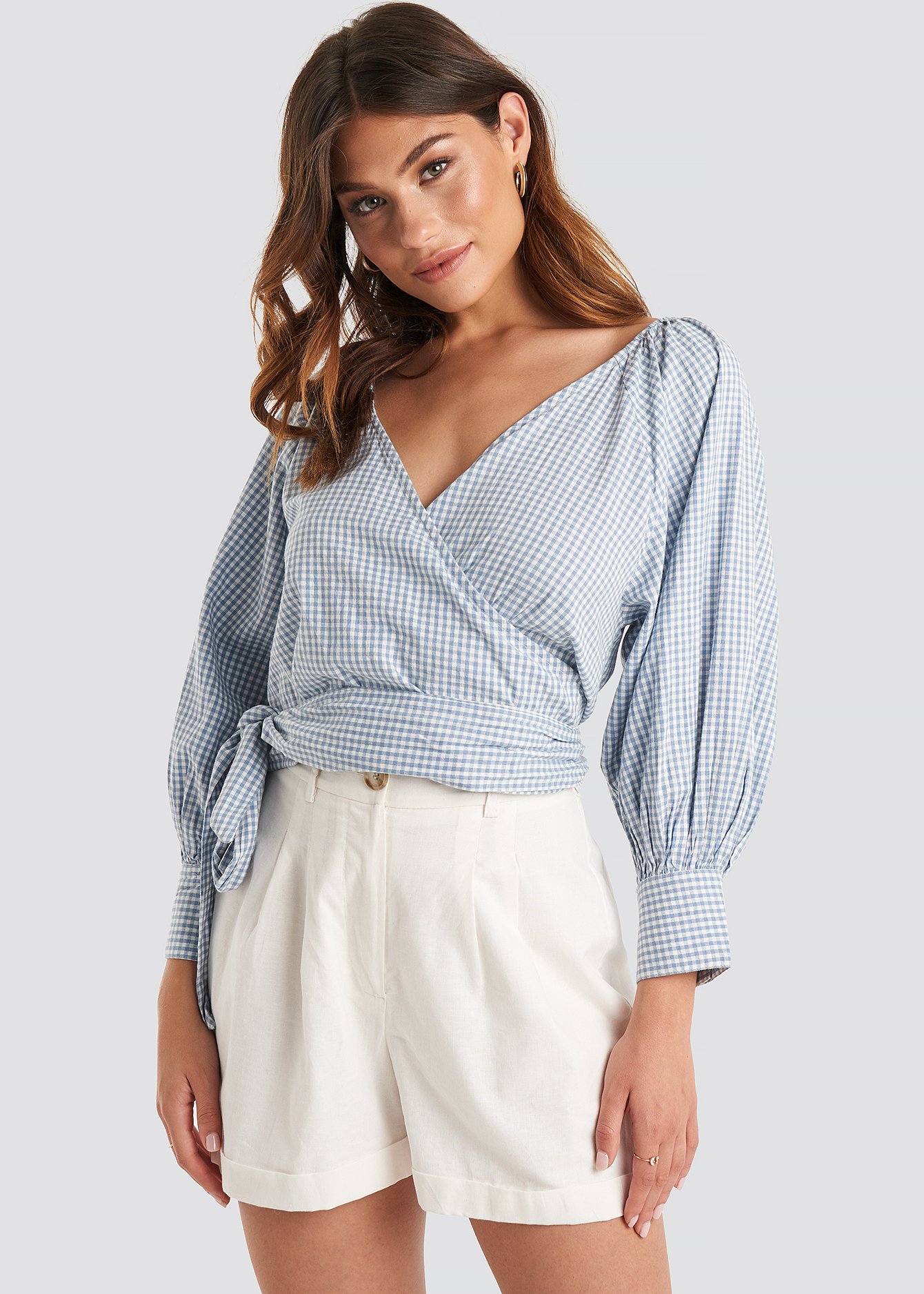 Wrapped Puff Sleeve Top Blue NAKD
