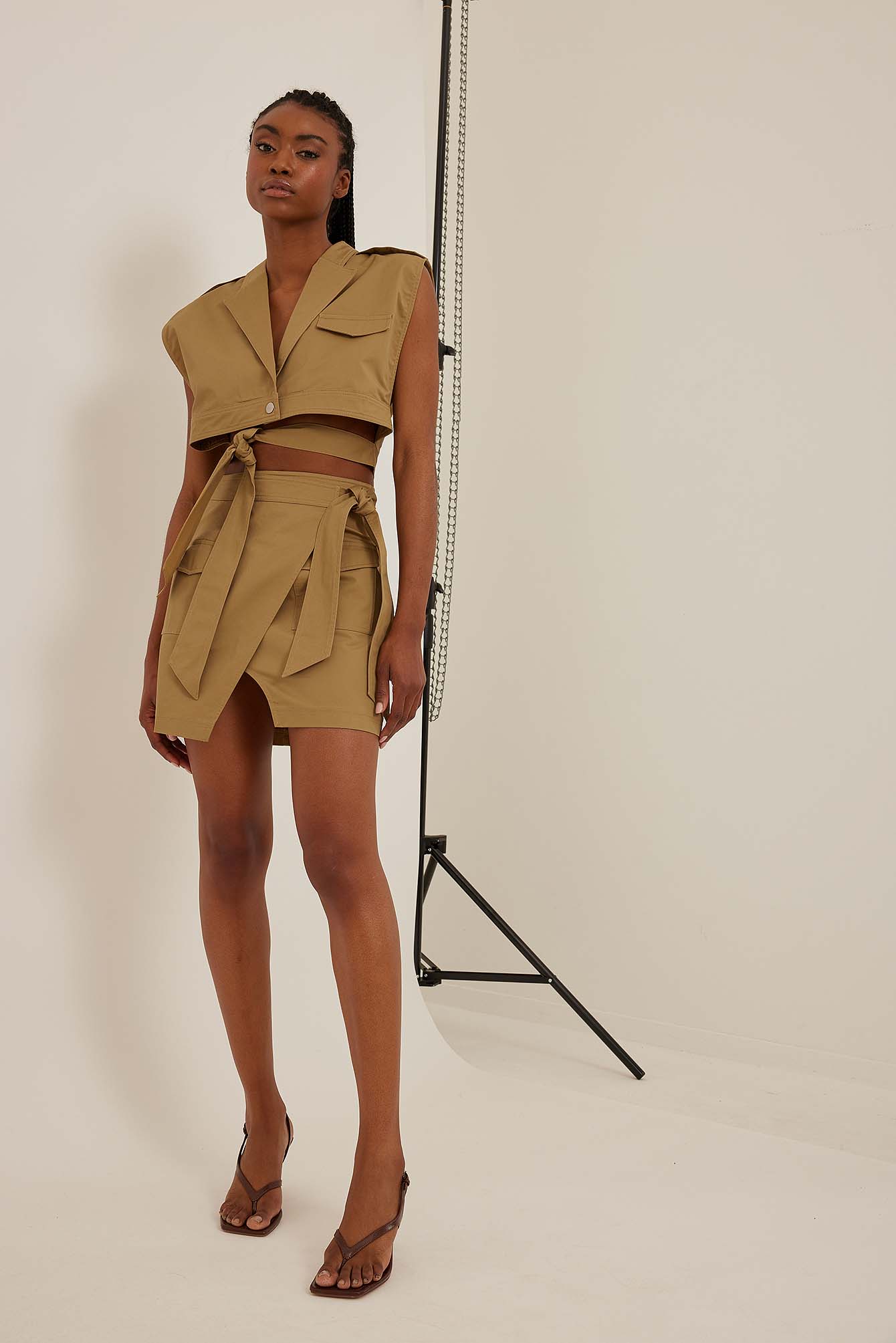 Angelica Blick X Na-kd Wrapped Trench Skirt - Beige