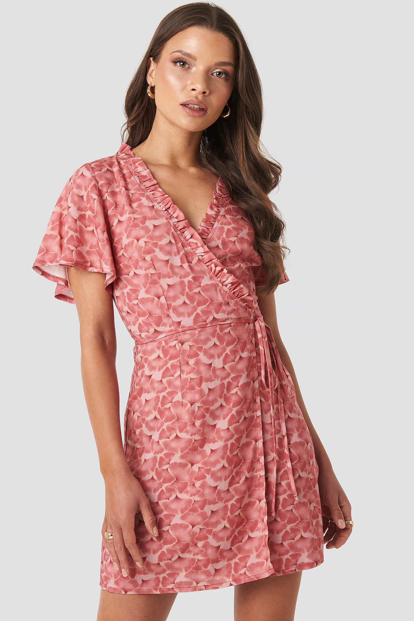 Bailee Wrap Short Dress Red Flower