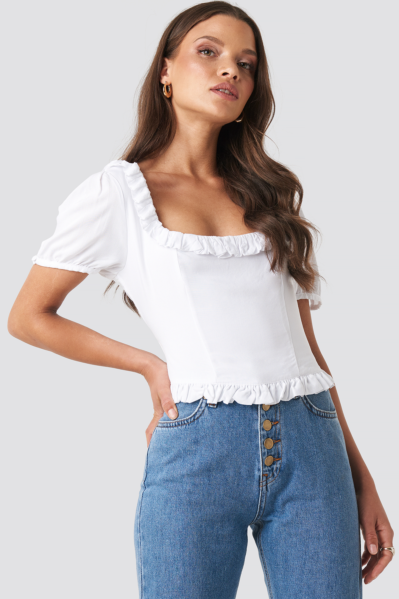 Colleen Cropped Frill Top White | na-kd.com