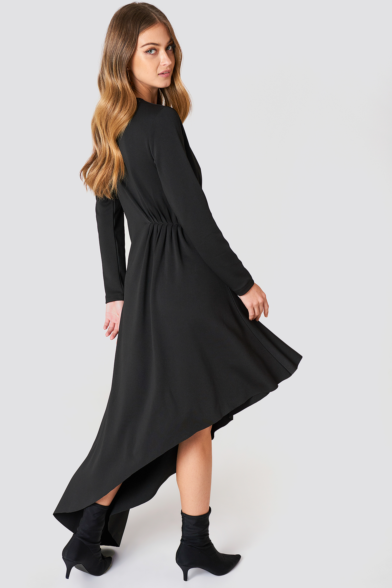 LS Draped Jersey Dress Black