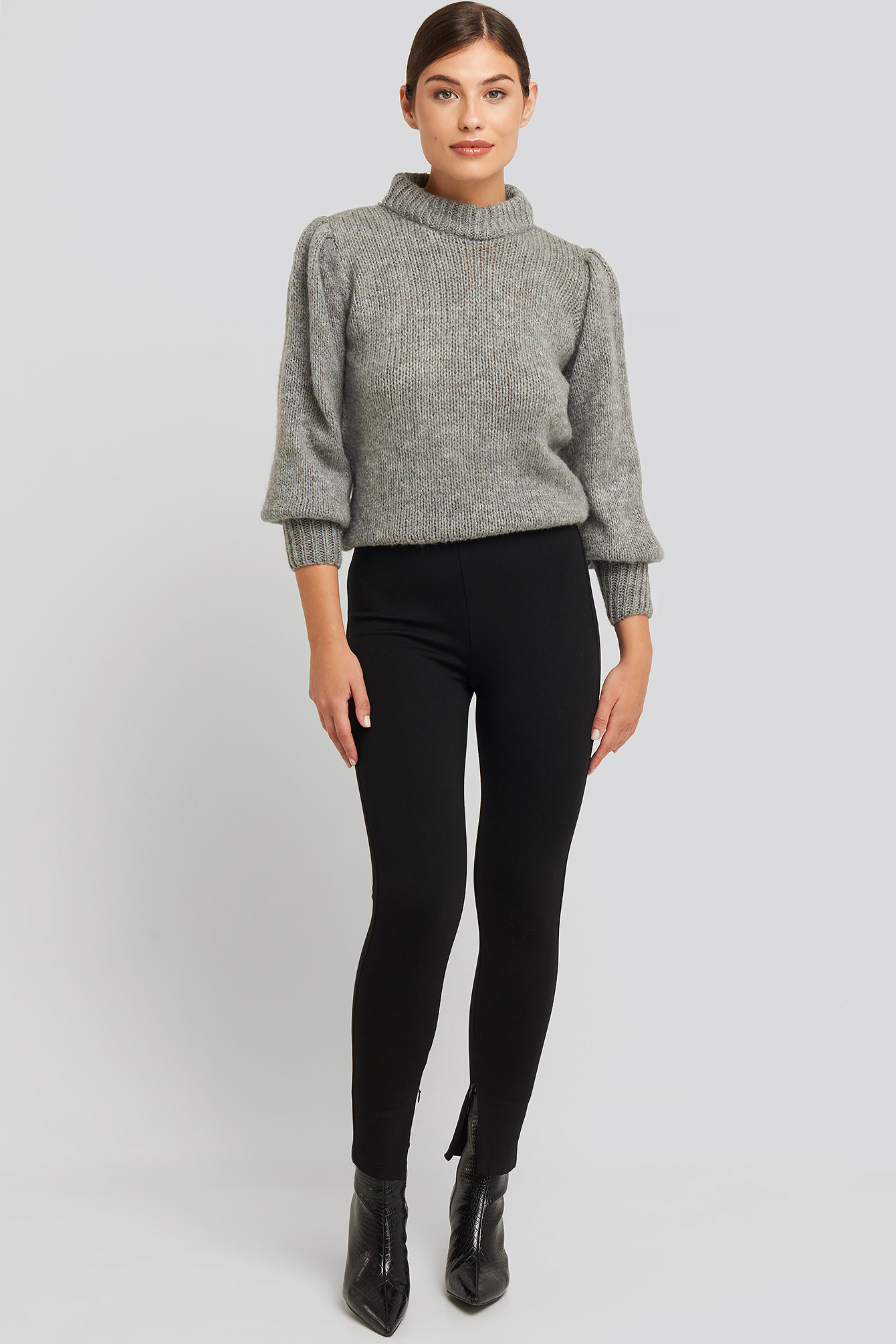 Zip Detail Jersey Pants Black