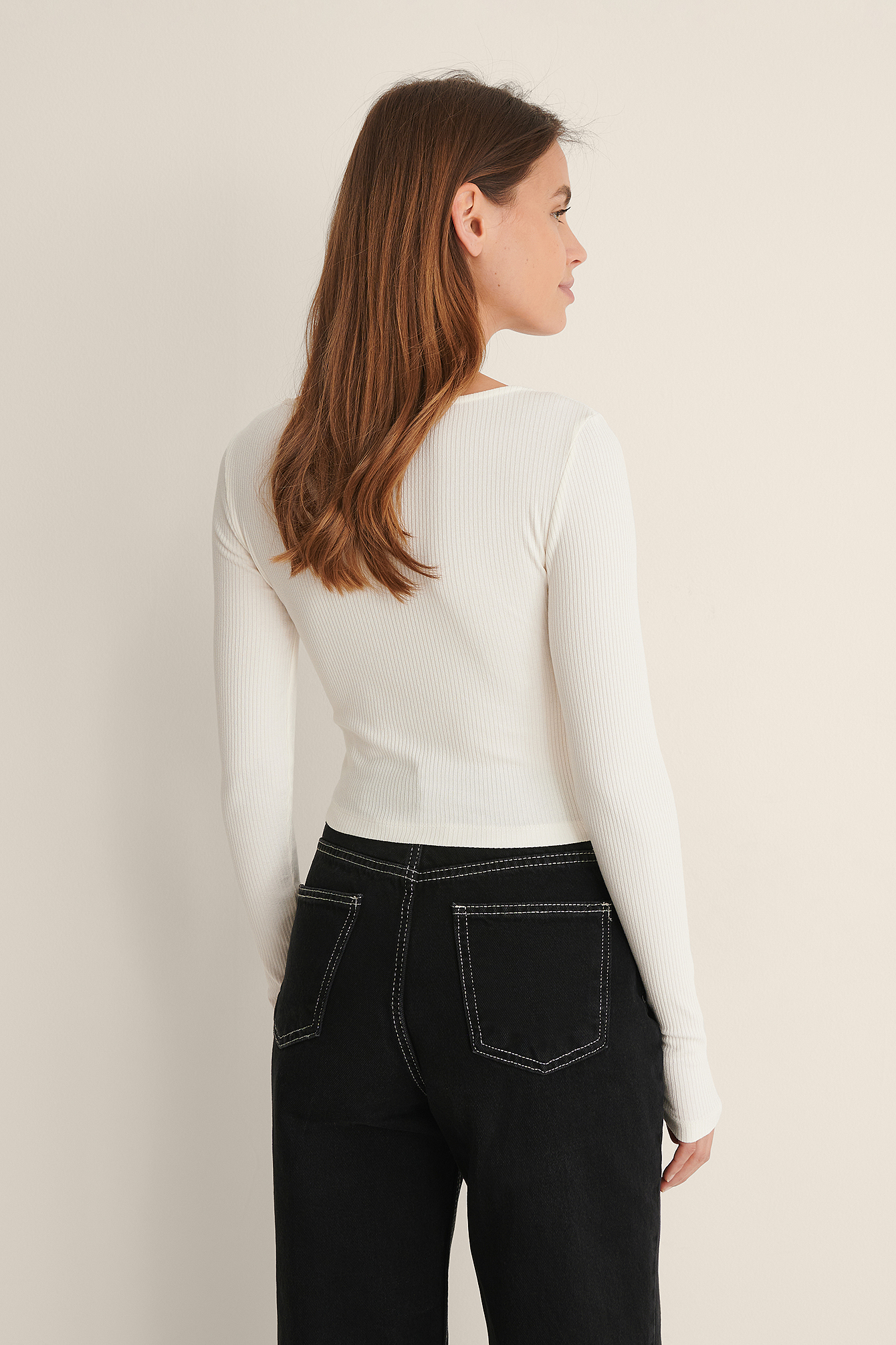 Offwhite Zip Detail Ribbed Top