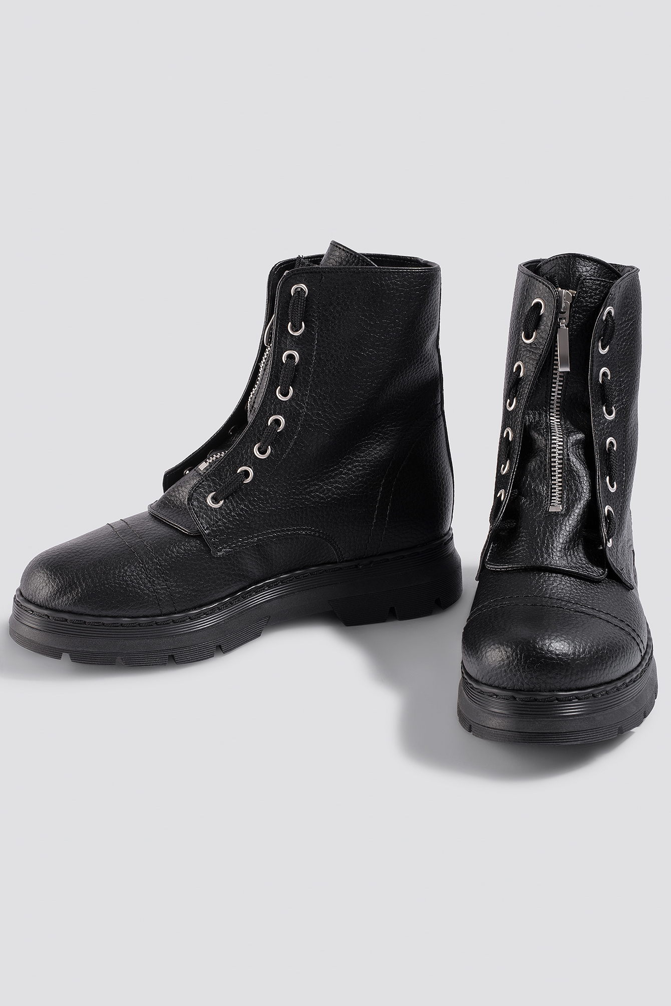 Zipper Detail Combat Boots Black