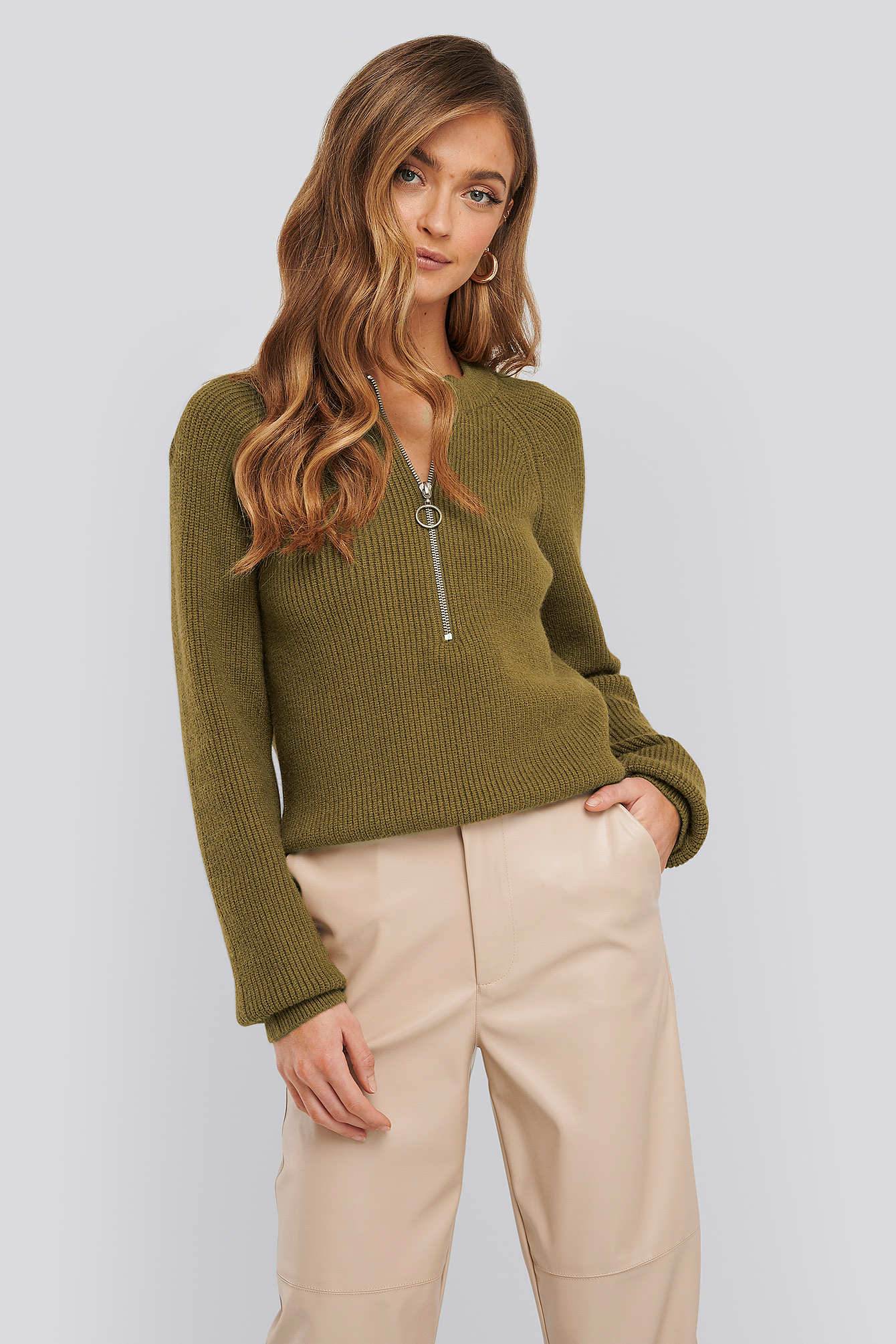 nakd zipper front knitted sweater