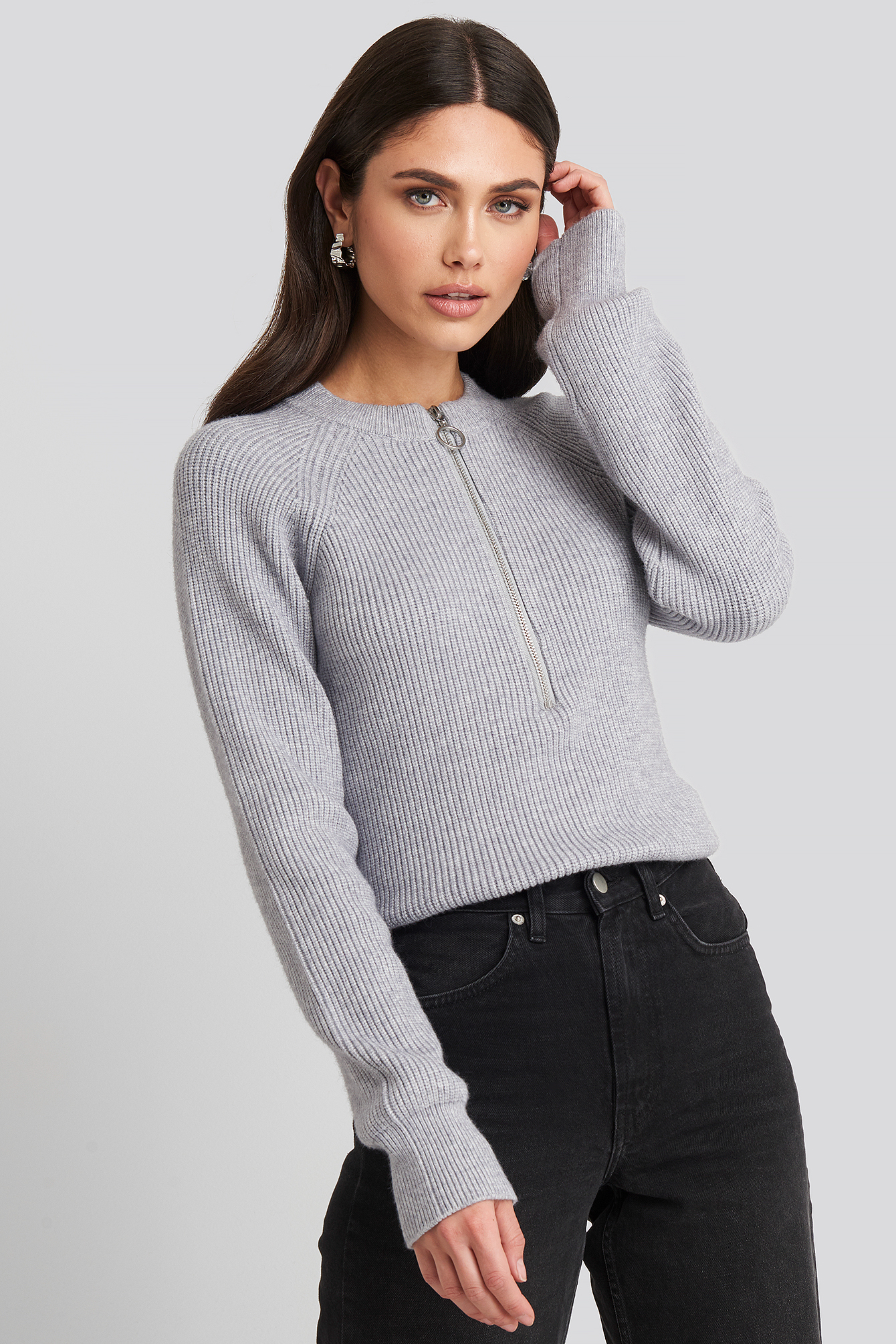nakd zipper front knitted sweater