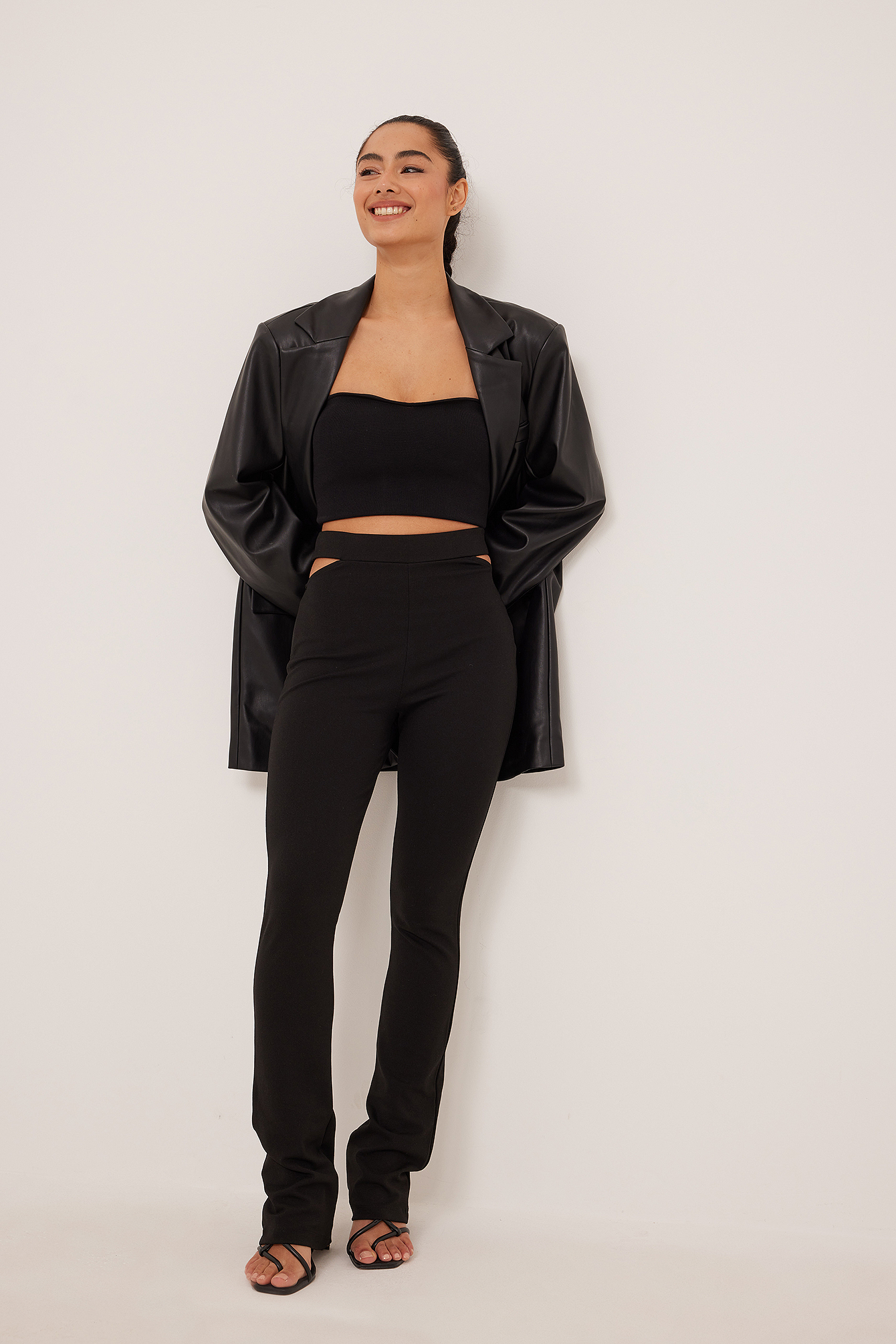 Black Cut Out Detail Jersey Trousers