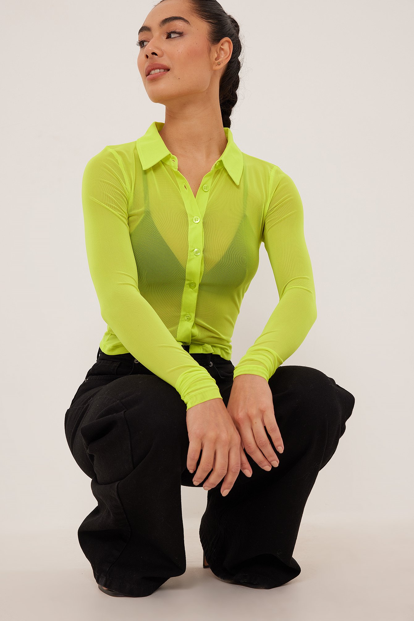 Lime Fitted Mesh Cardigan