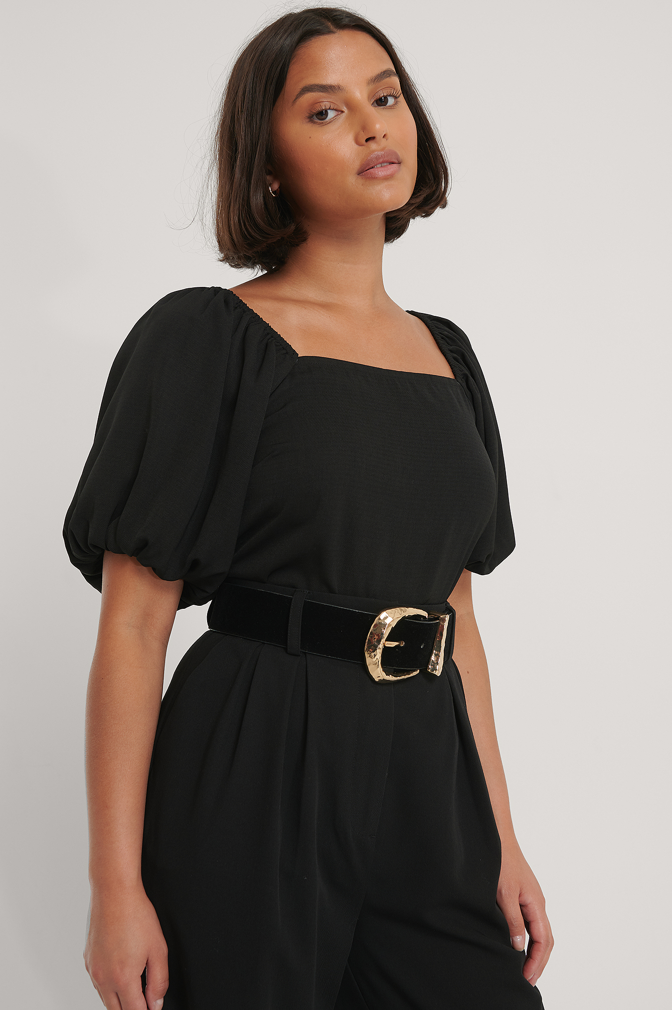 Puff Sleeve Smock Back Top Black | NA-KD