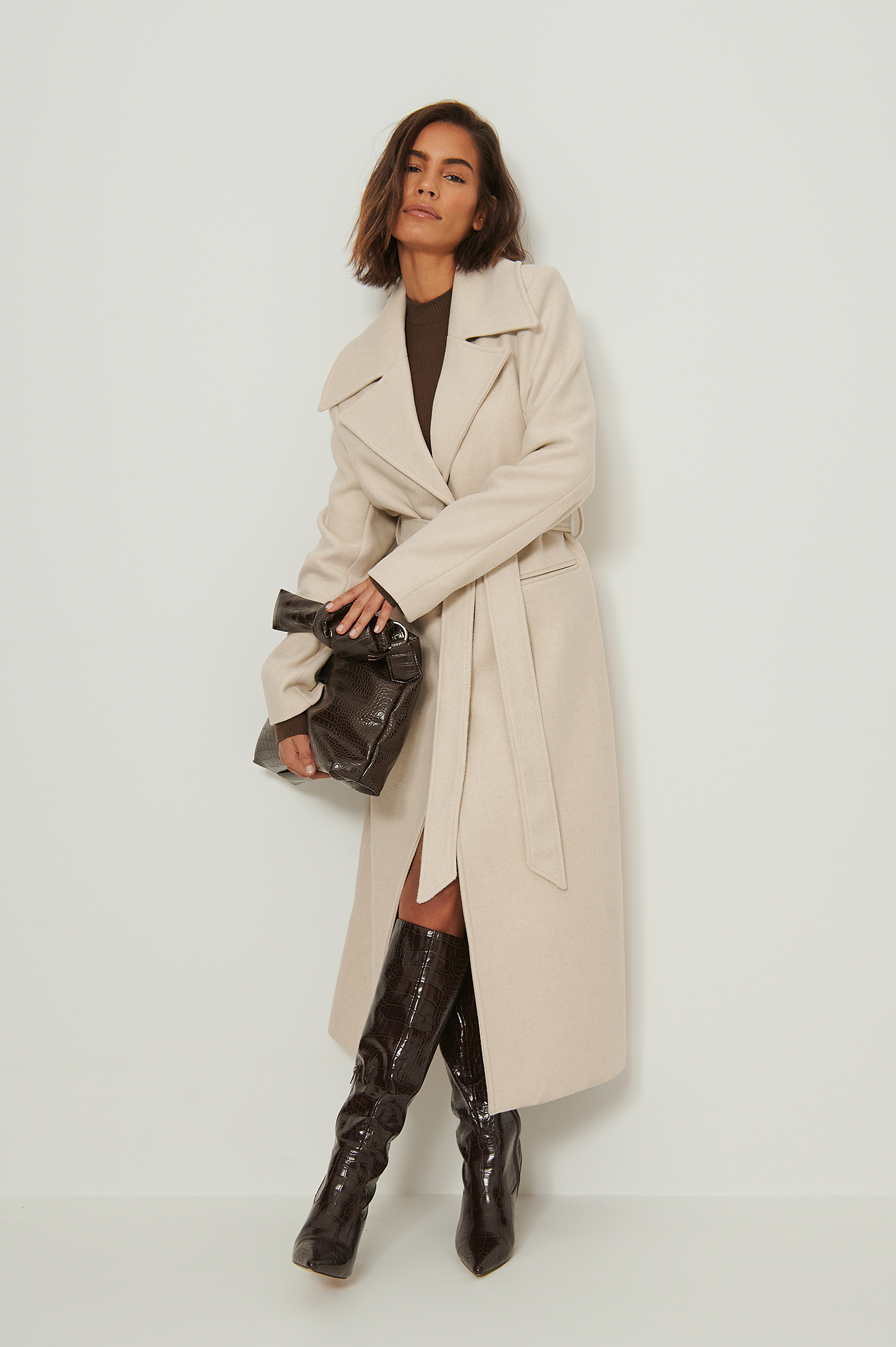 Recycled Buttoned Coat Beige