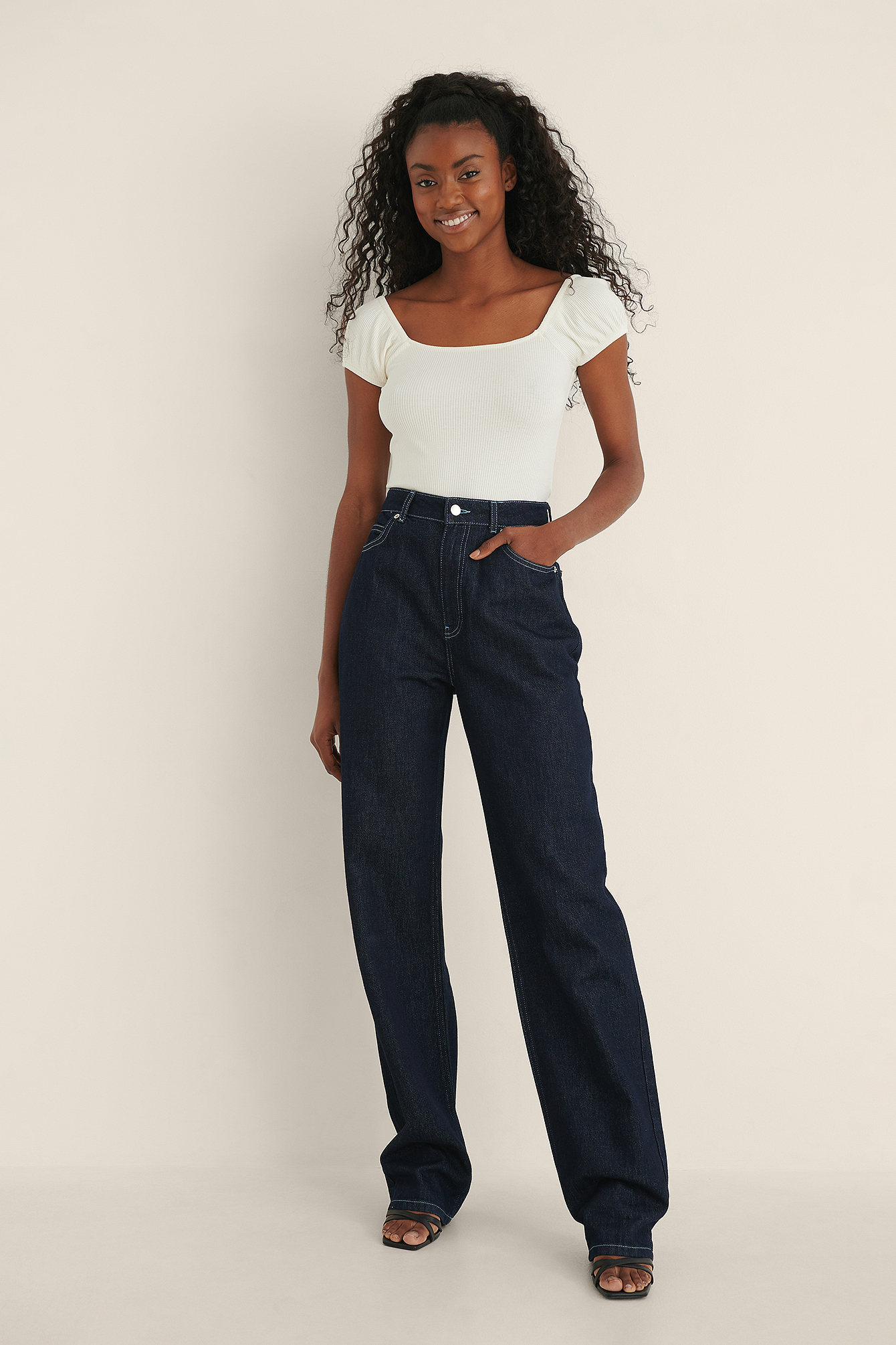 Short Sleeve Rib Top Offwhite | na-kd.com