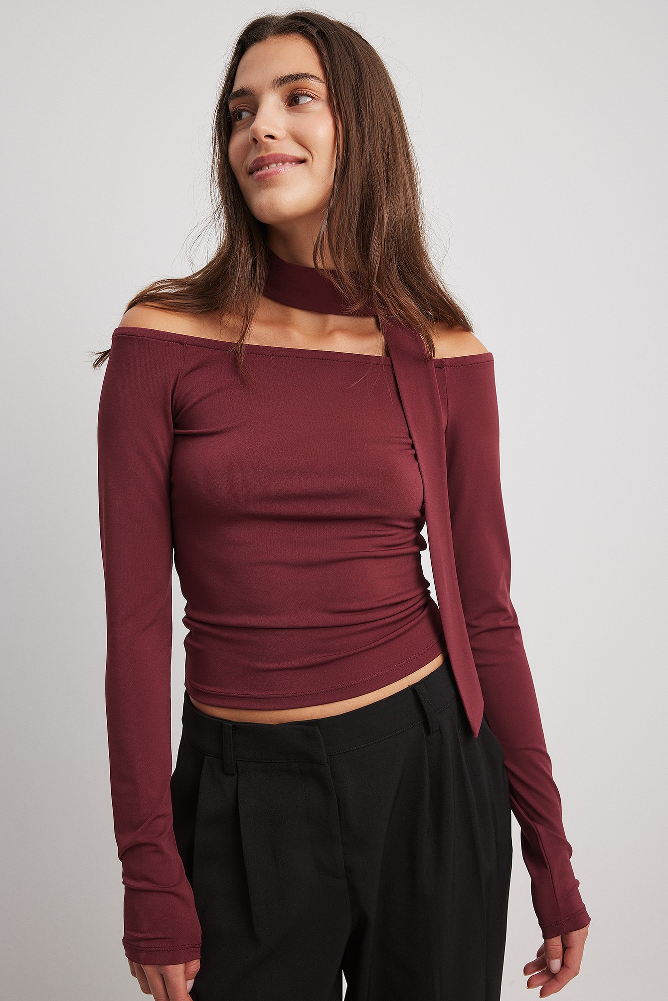 Neck Detail Long Sleeve Top Red | NA-KD
