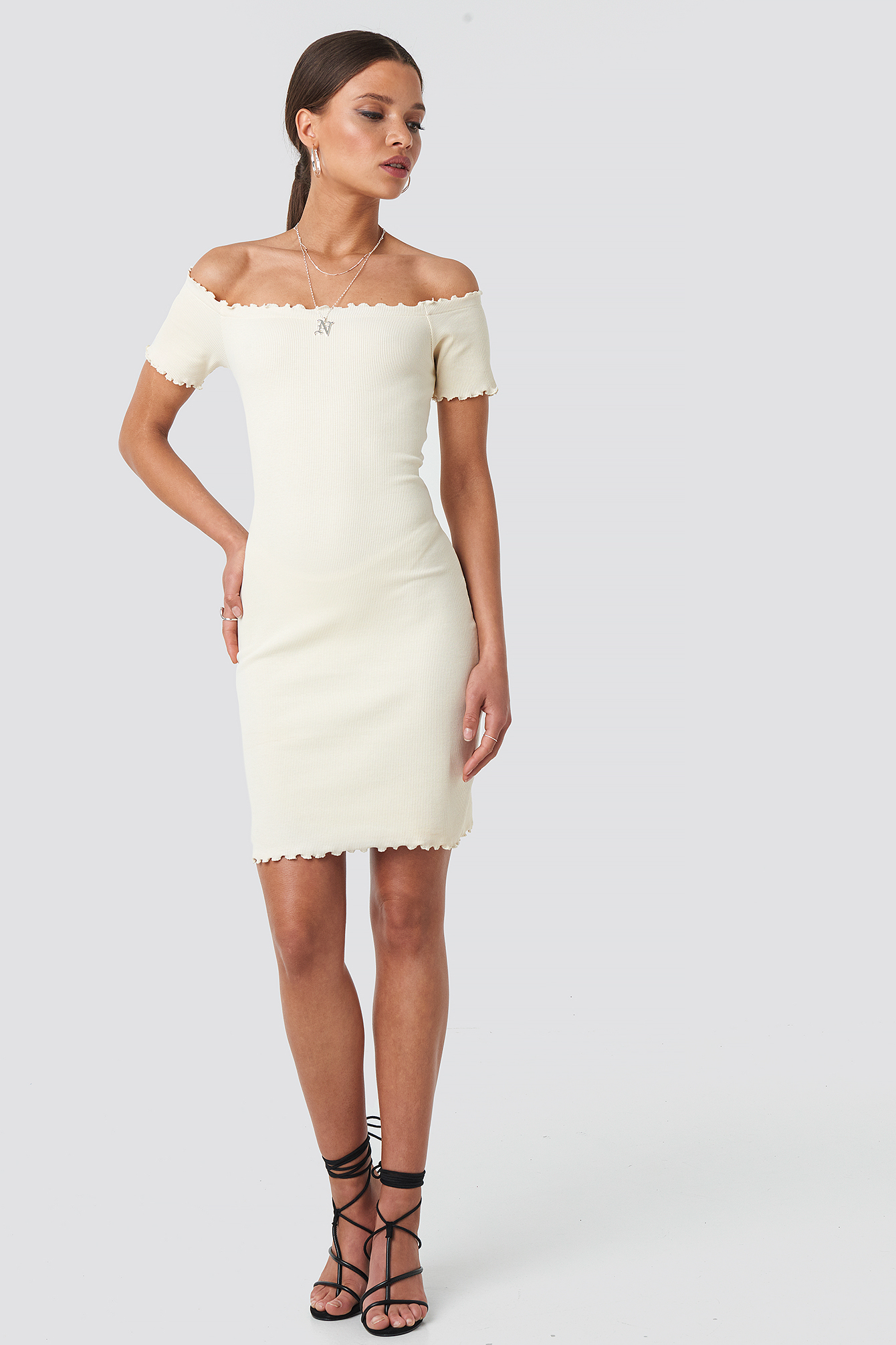 Off Shoulder Ribbed Dress White | na-kd.com
