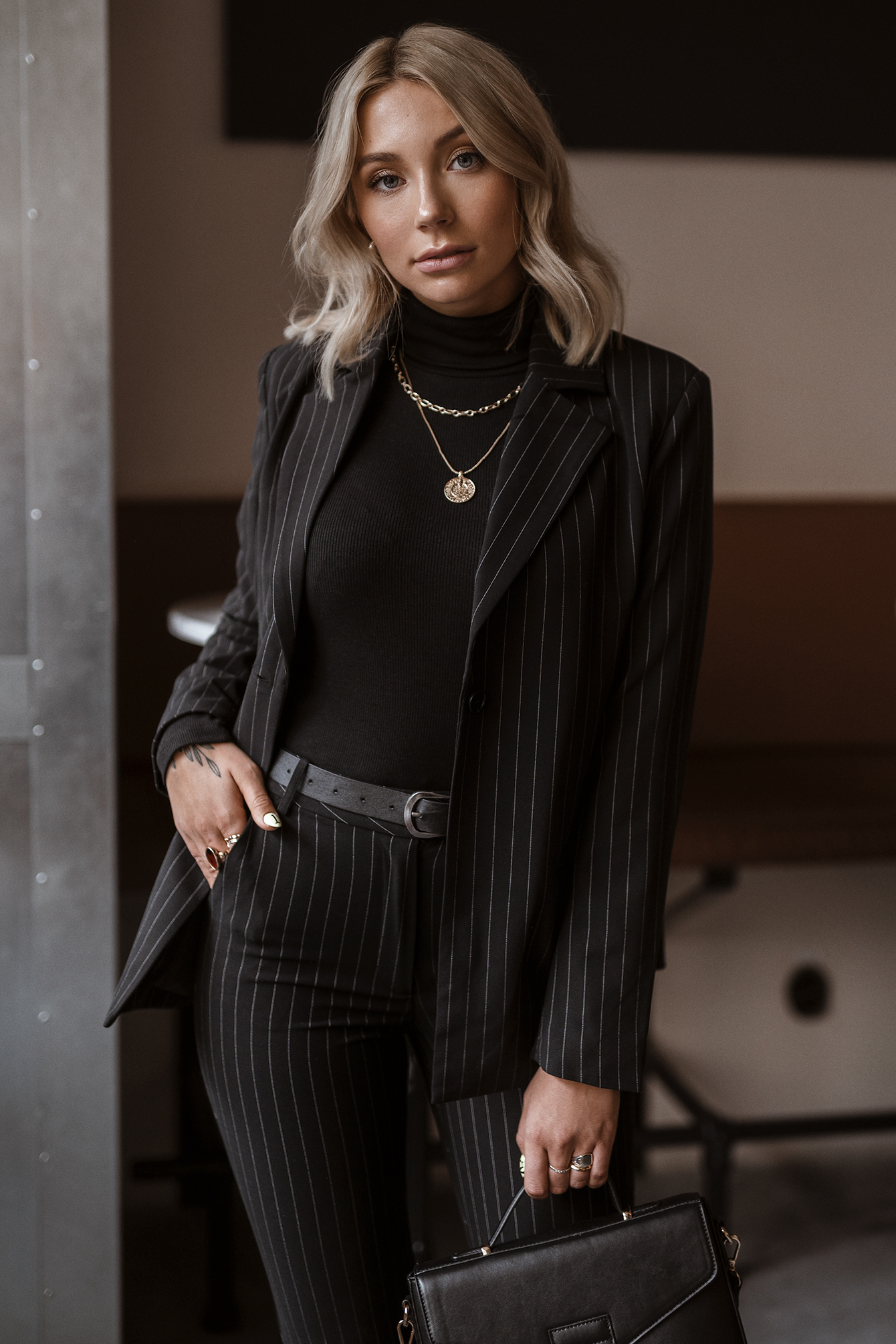 Pinstriped Blazer Jacket Black/White