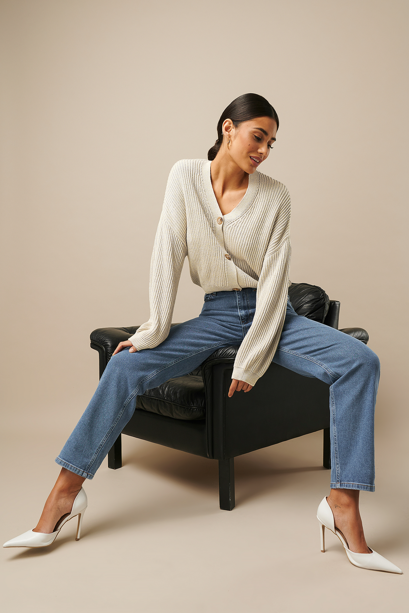High Waist Straight Jeans Mid Blue