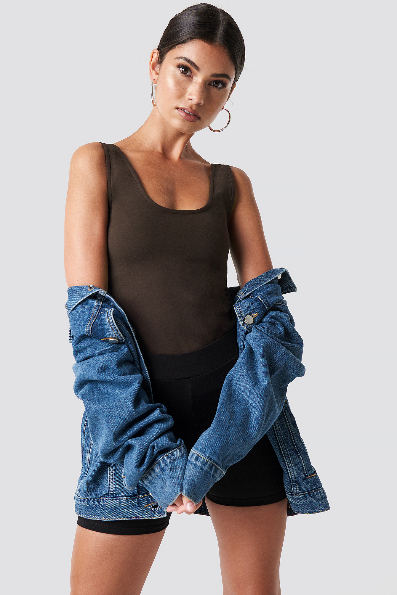 Deep Neck Bodycon Top Coffee
