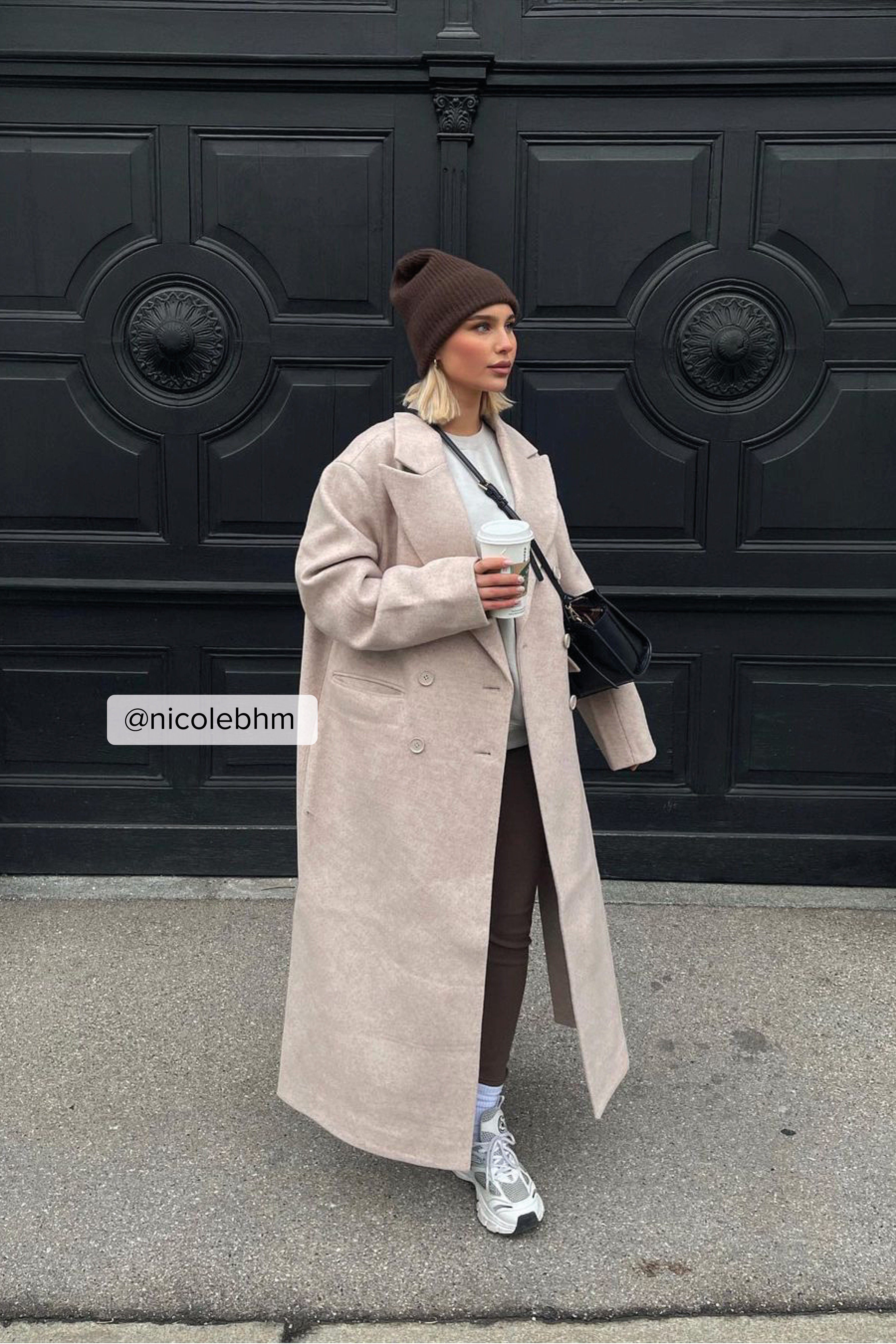 beige button coat