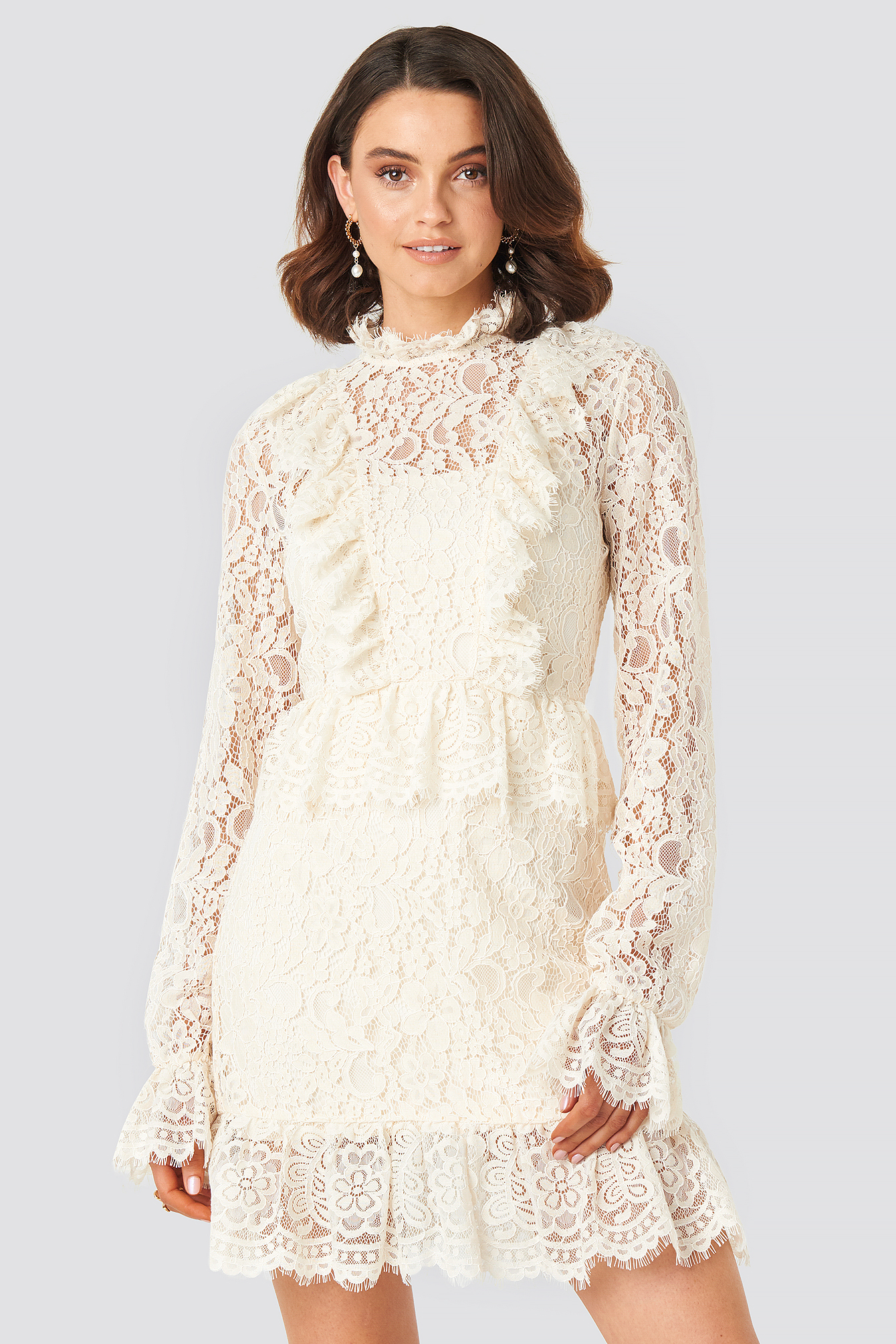 Queen Of Jetlags X Na-kd Frill Detailed Mini Lace Dress White In Off ...