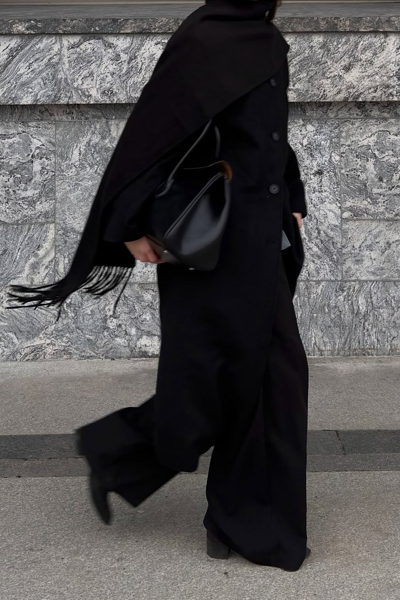 Wool Blend Scarf Detail Long Coat Black | NA-KD