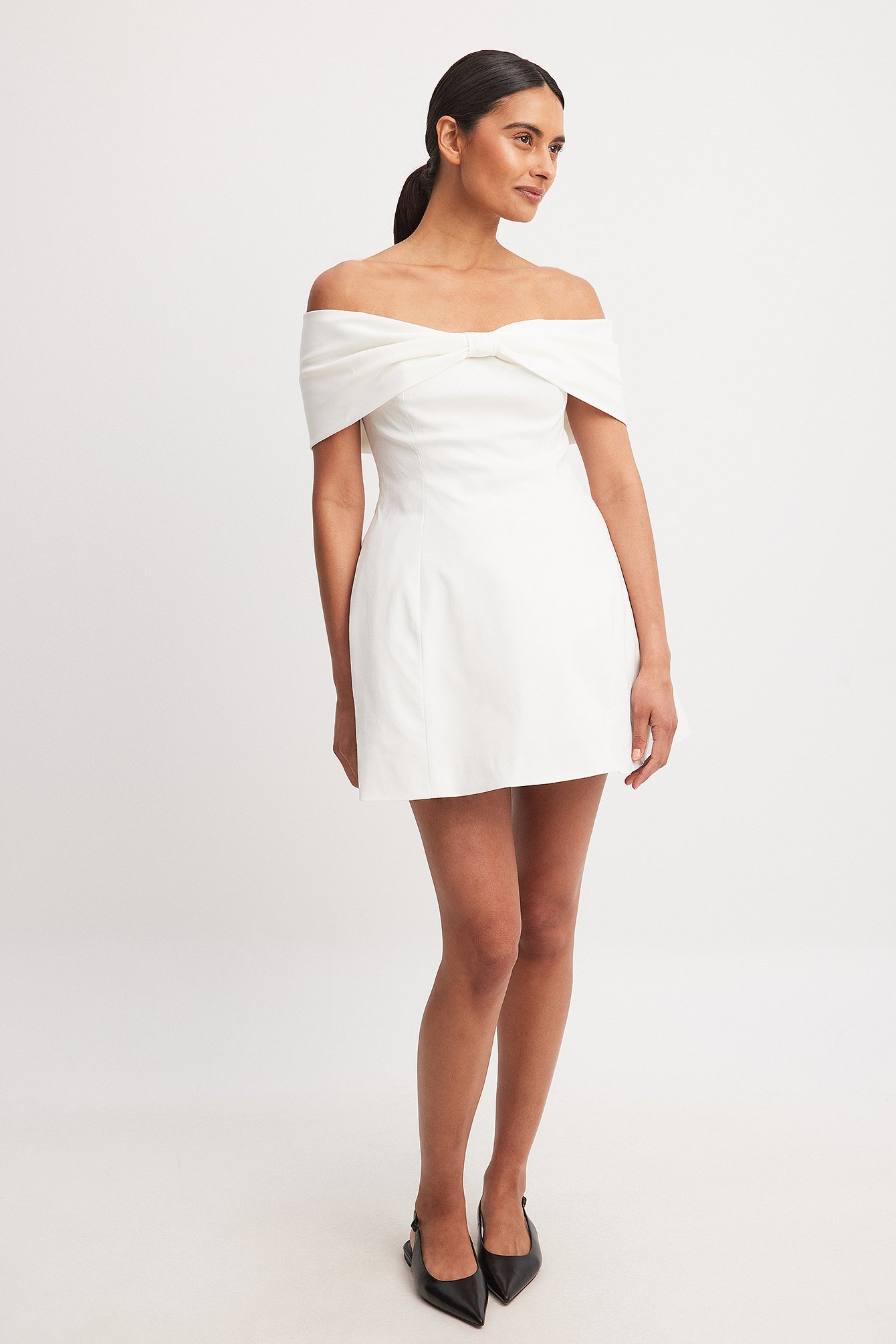 Off Shoulder Bow Detail Mini Dress White | NA-KD Off Shoulder Bow Detail Mini Dress White | NA-KD