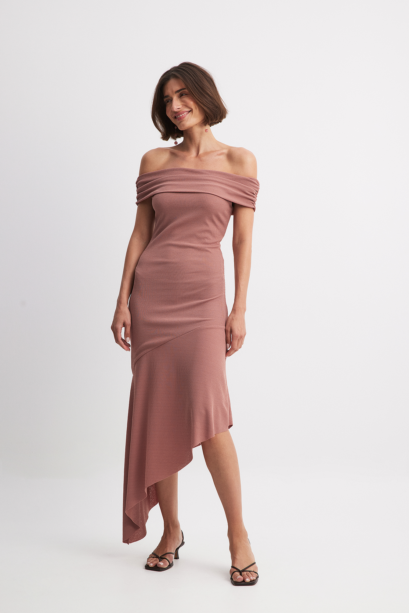 Flouncing Off Off Shoulder Flounce Midi Dress Pink | NA-KD
