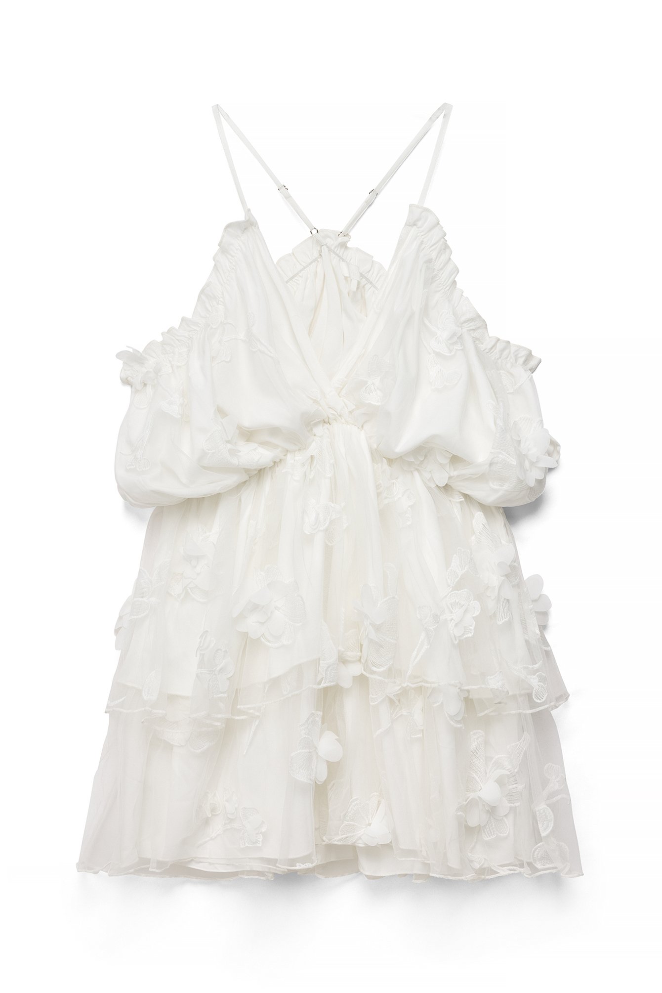 White Off Shoulder Flower Mini Dress