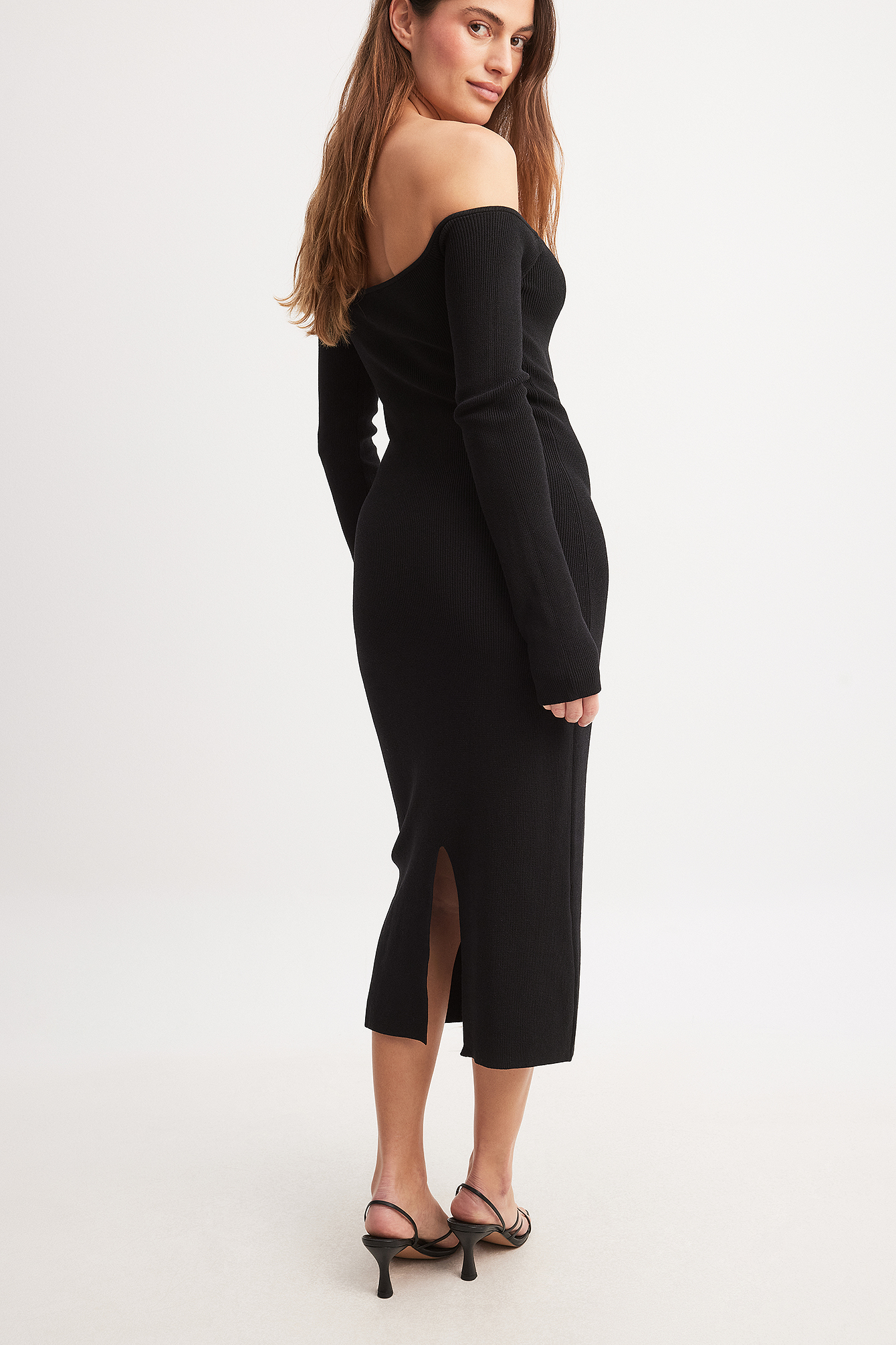 Off Shoulder Rib Midi Dress Black | NA-KD Off Shoulder Rib Midi Dress Black | NA-KD