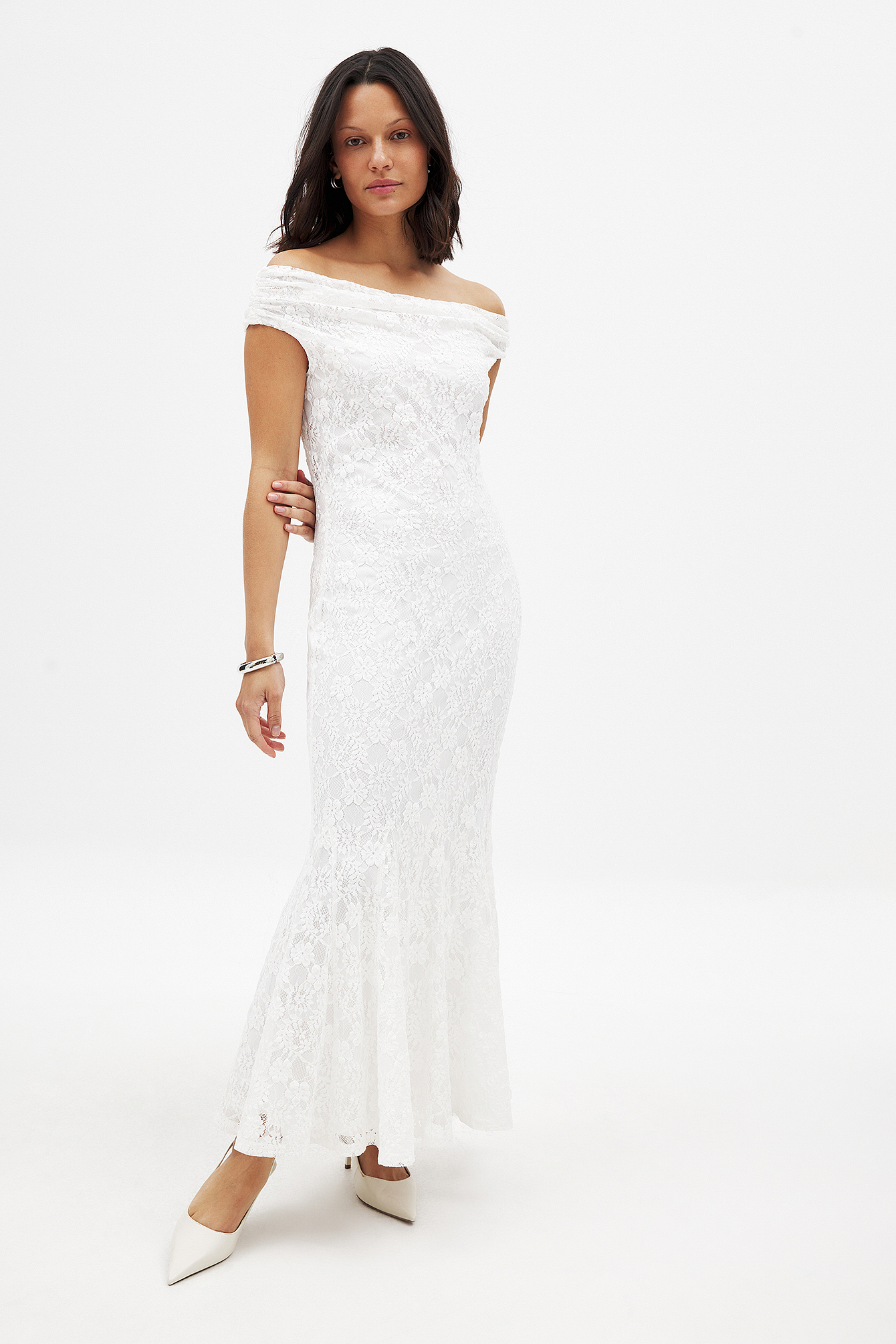 white lace off the shoulder midi dress White Lace Dress - Off-the-Shoulder Dress - Floral Lace Dress