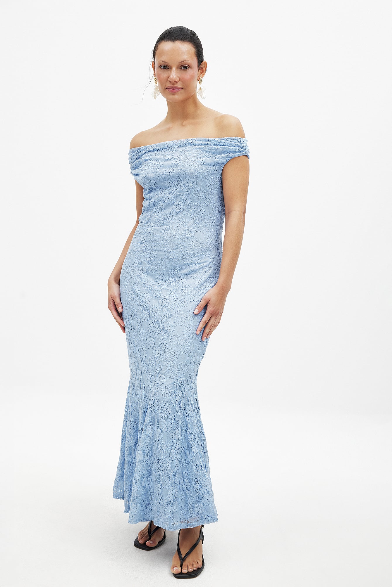 Blue Shoulder-less Bow Lace Dress SD00018