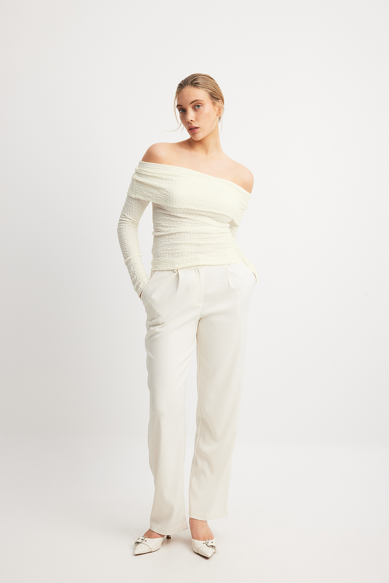 NA-KD Off Shoulder Structured Top - Off Shoulder toppar - OffVit - Medium - NA-KD / NAKD