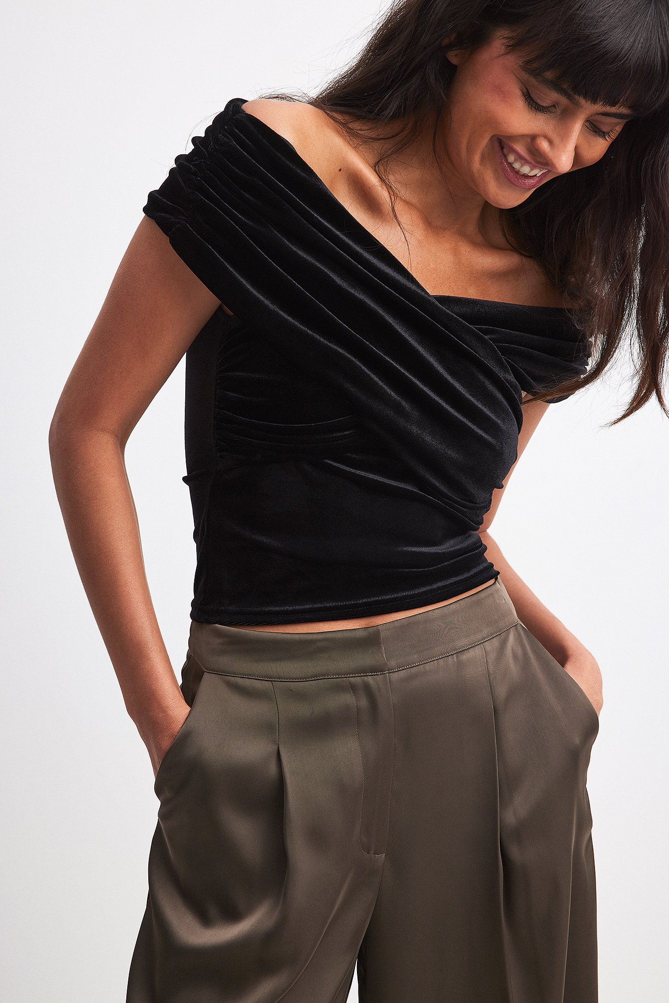 Off The Shoulder Top Epaule Decouverte Haut En Velours à épaules