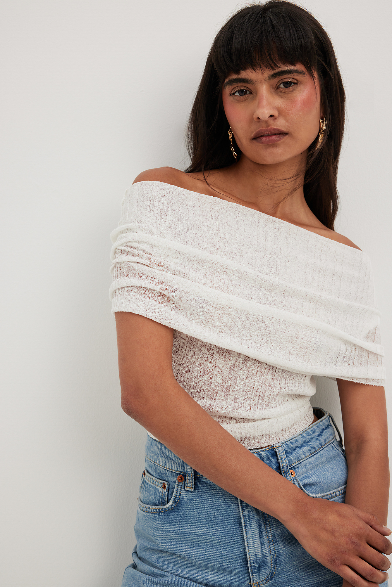 Offshoulder Knitted Top White NA-KD