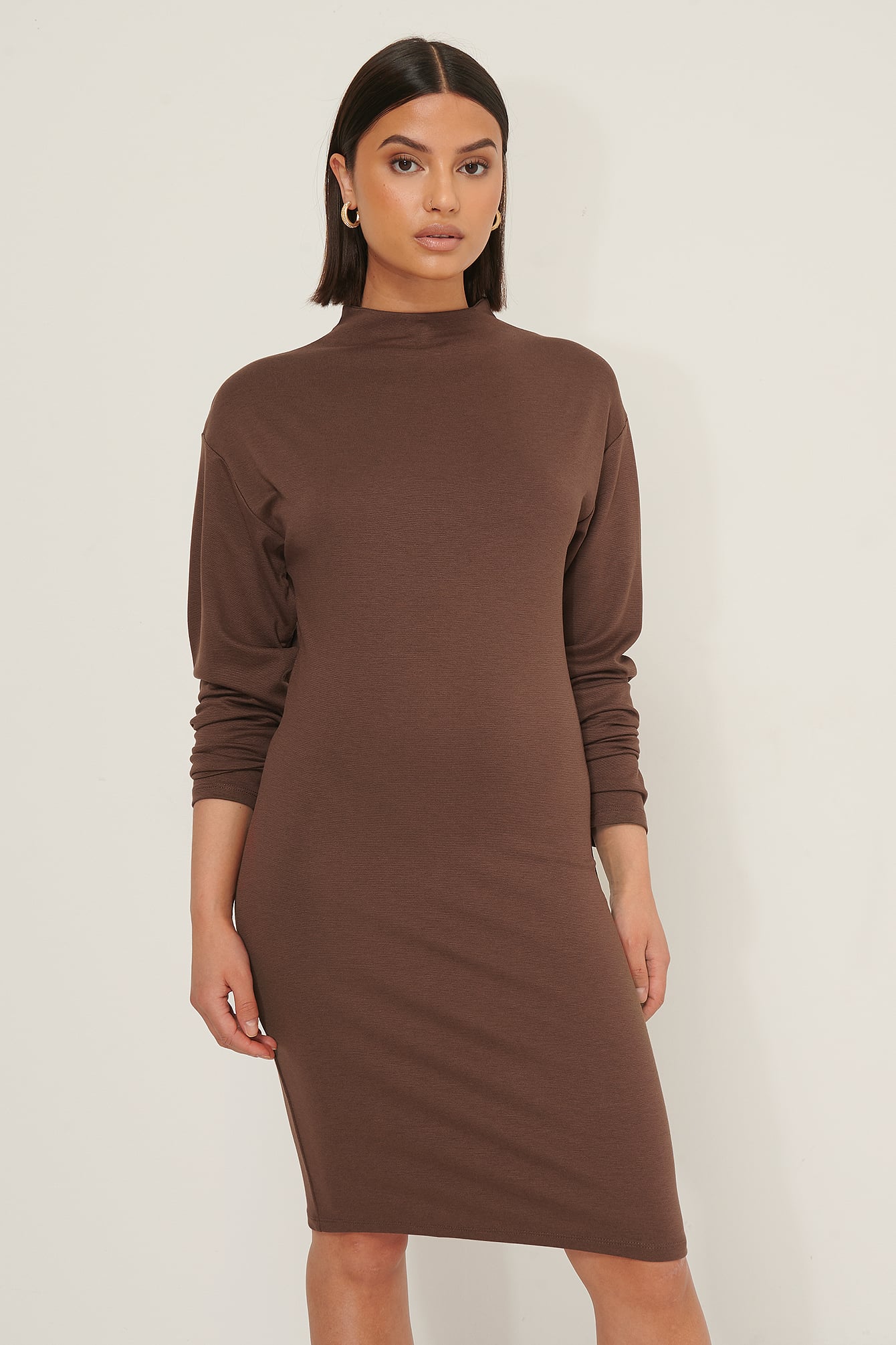 Long Sleeve Jersey Dress Brown