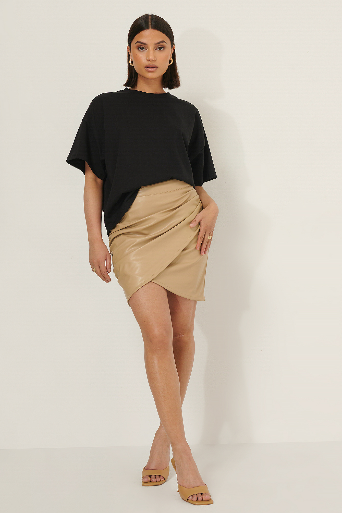 Beige Selma Omari x NA-KD Overlap PU Mini Skirt