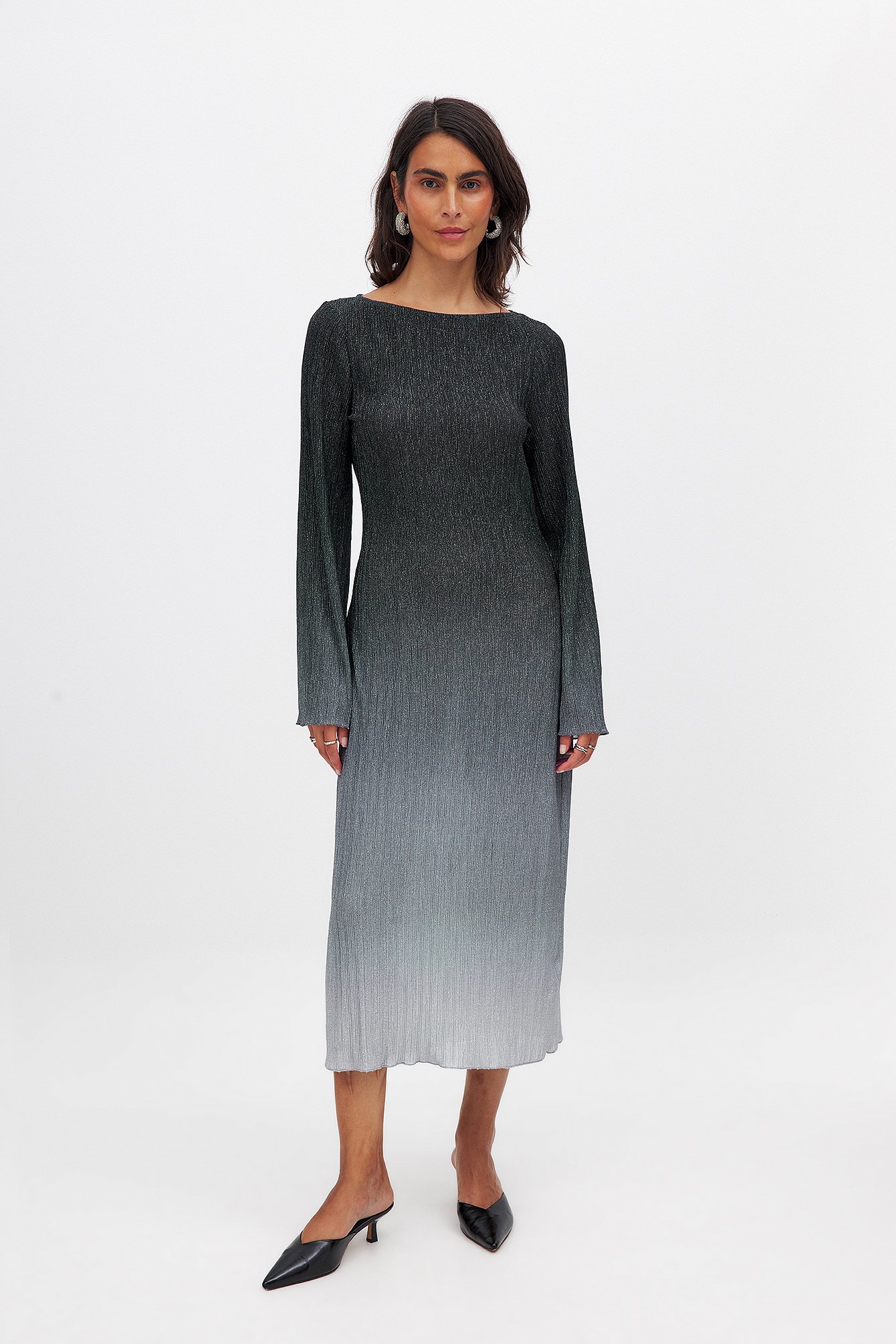 NA-KD Robe mi-longue dégradée pailletée - Robes de fête - Gris - XS (EU 32) - NA-KD / NAKD