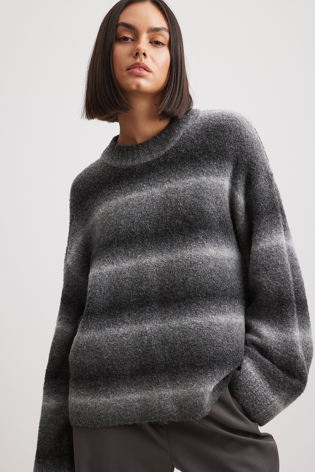 NA-KD Ombre Knitted Oversized Sweater - Grey product