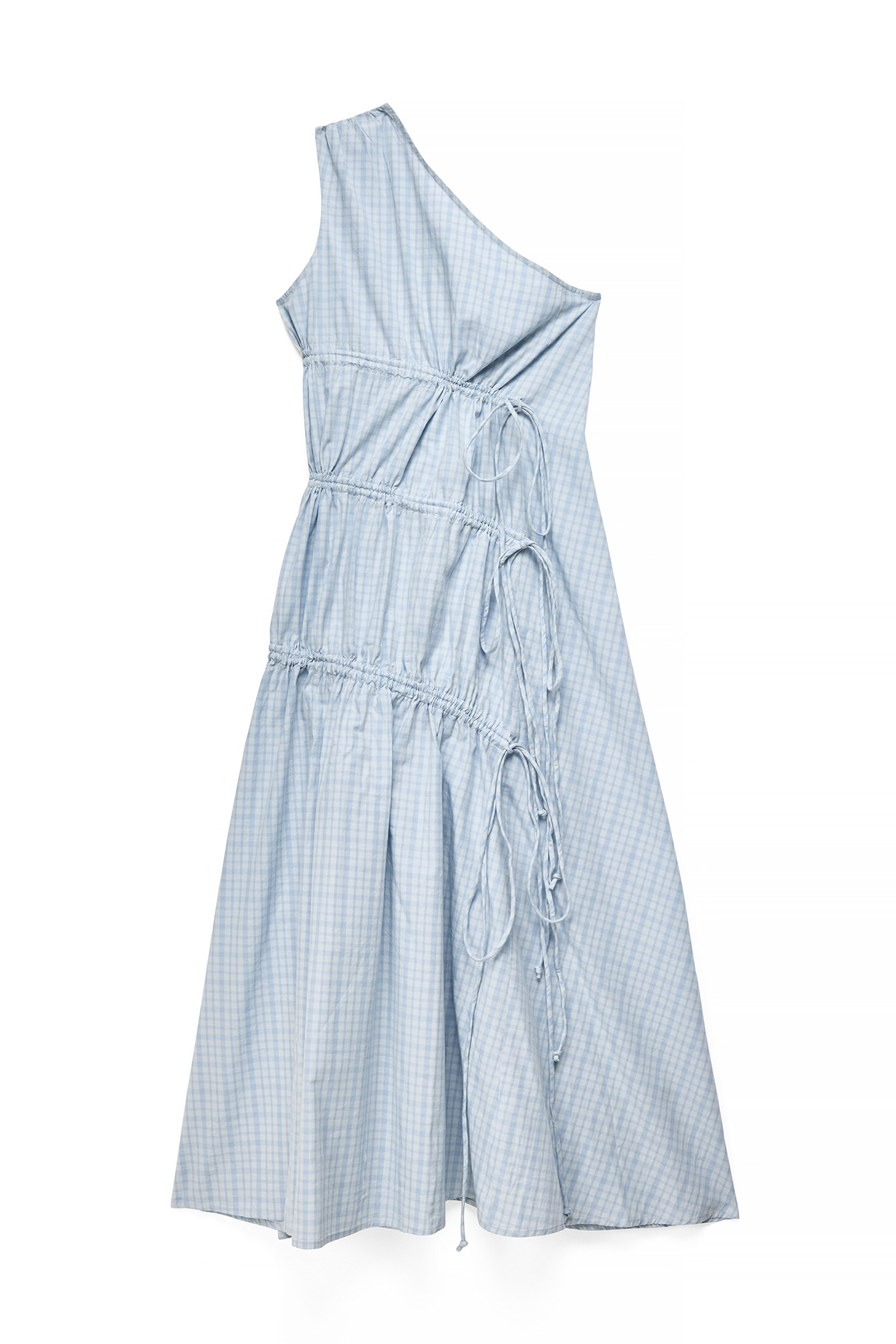 Blue Check One Shoulder Cotton Maxi Dress