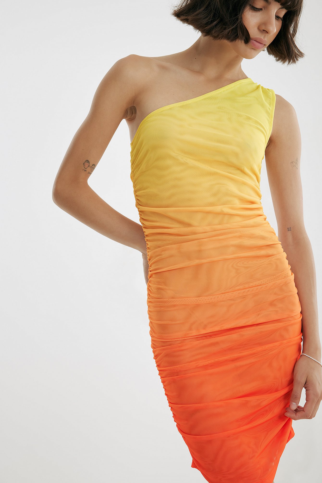 Yellow Ombre Mini-jurk met één schouder