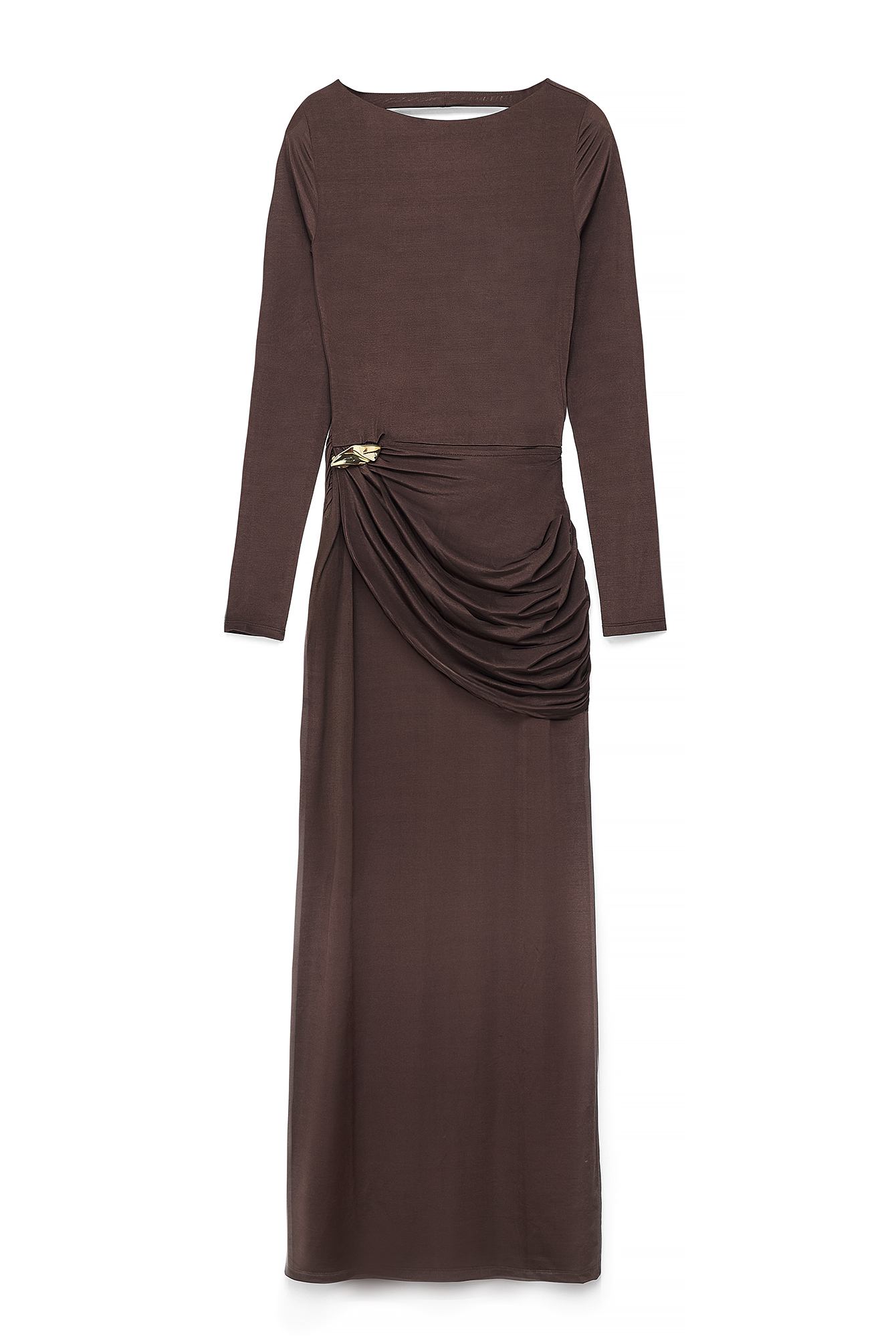 Dark Brown Open Back Buckle Maxi Dress