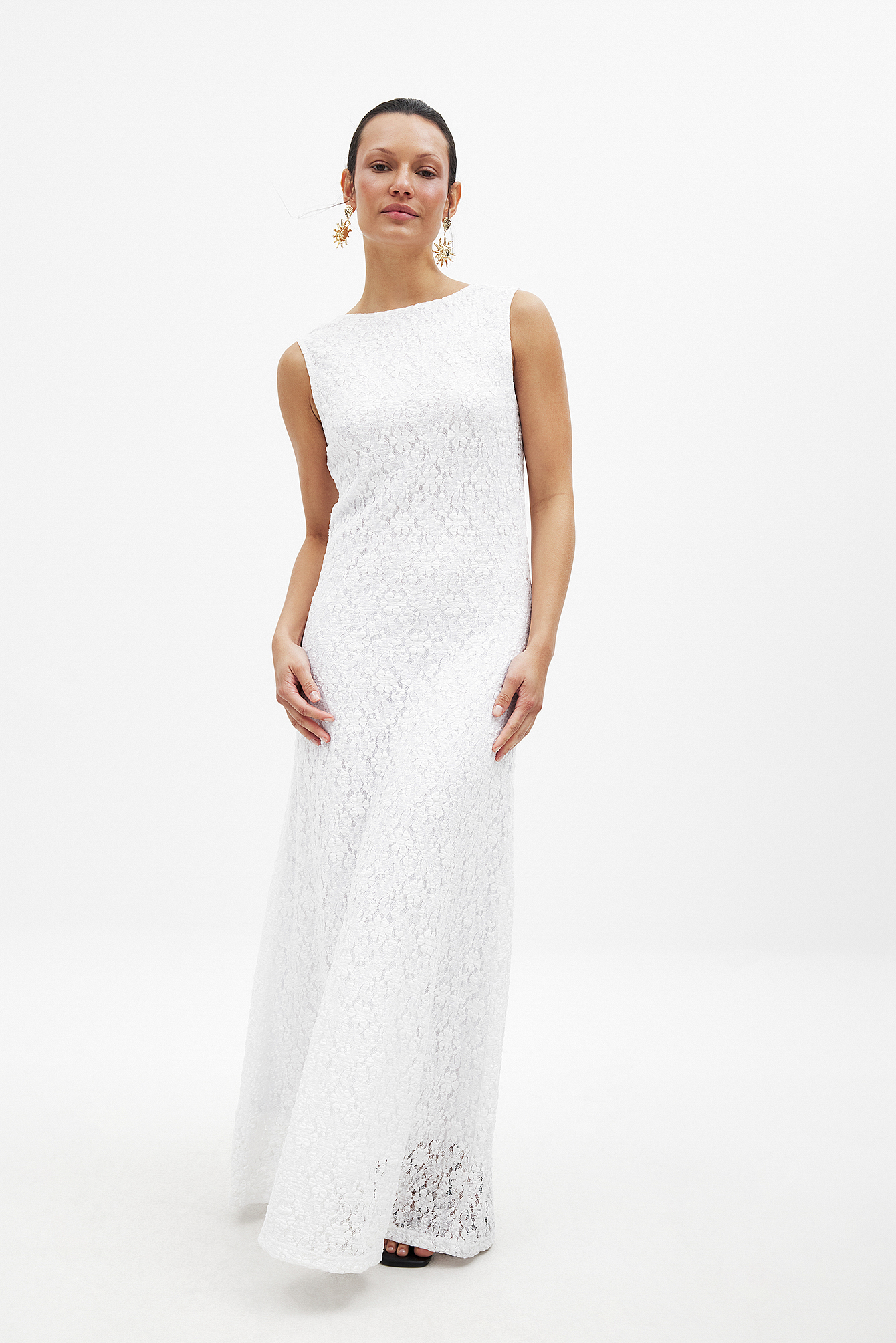 Open Back Lace Midi Dress - Dresses - White - XS Open Back Lace Midi Dress - Dresses - White - XS