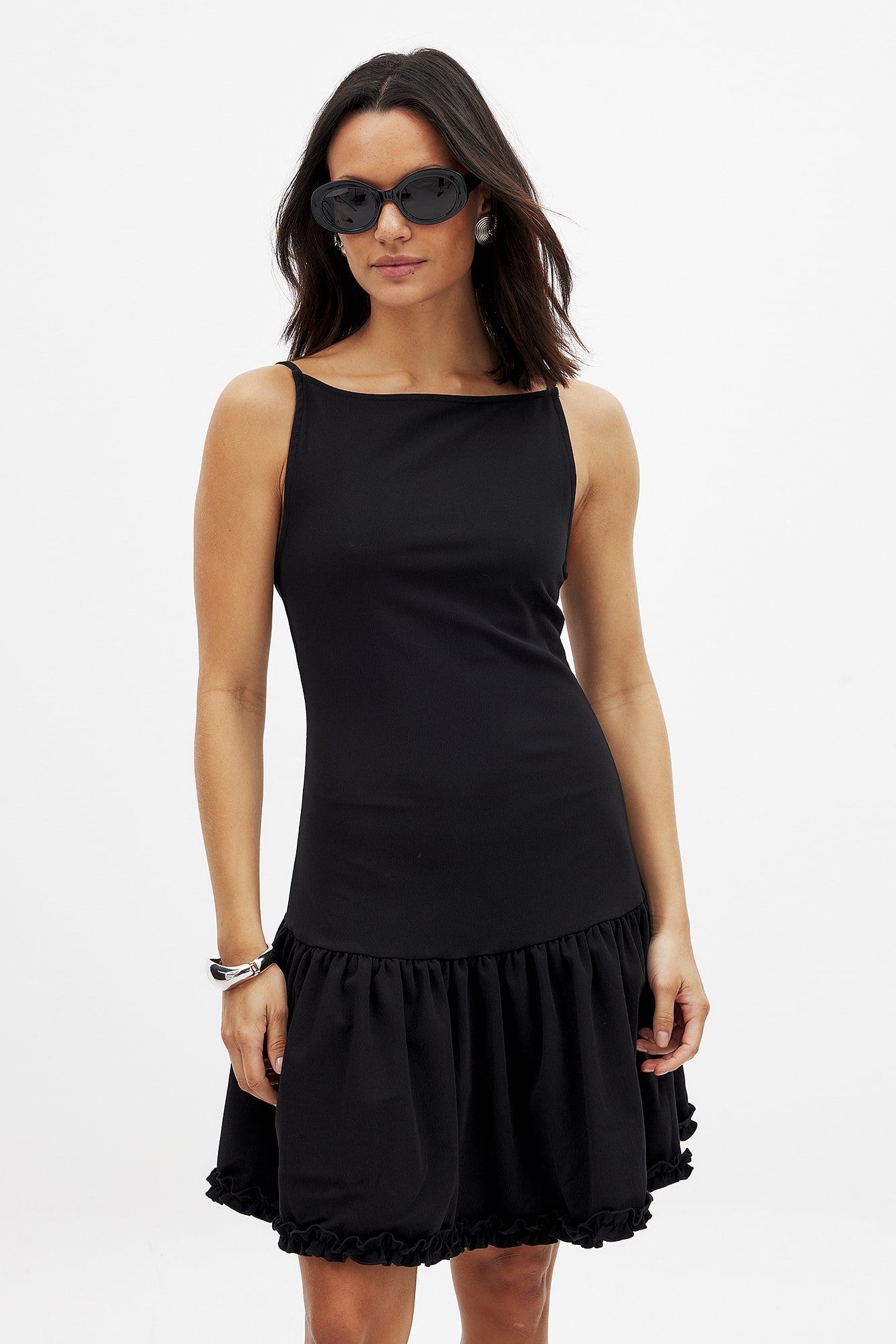 Open Back Mini Frill Dress Black | NA-KD Open Back Mini Frill Dress Black | NA-KD