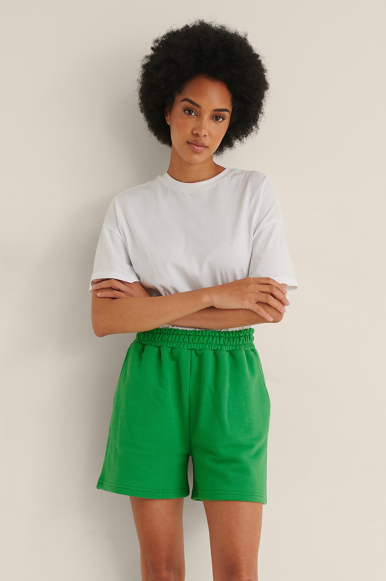 Green Organic Elastic Waist Sweat Shorts