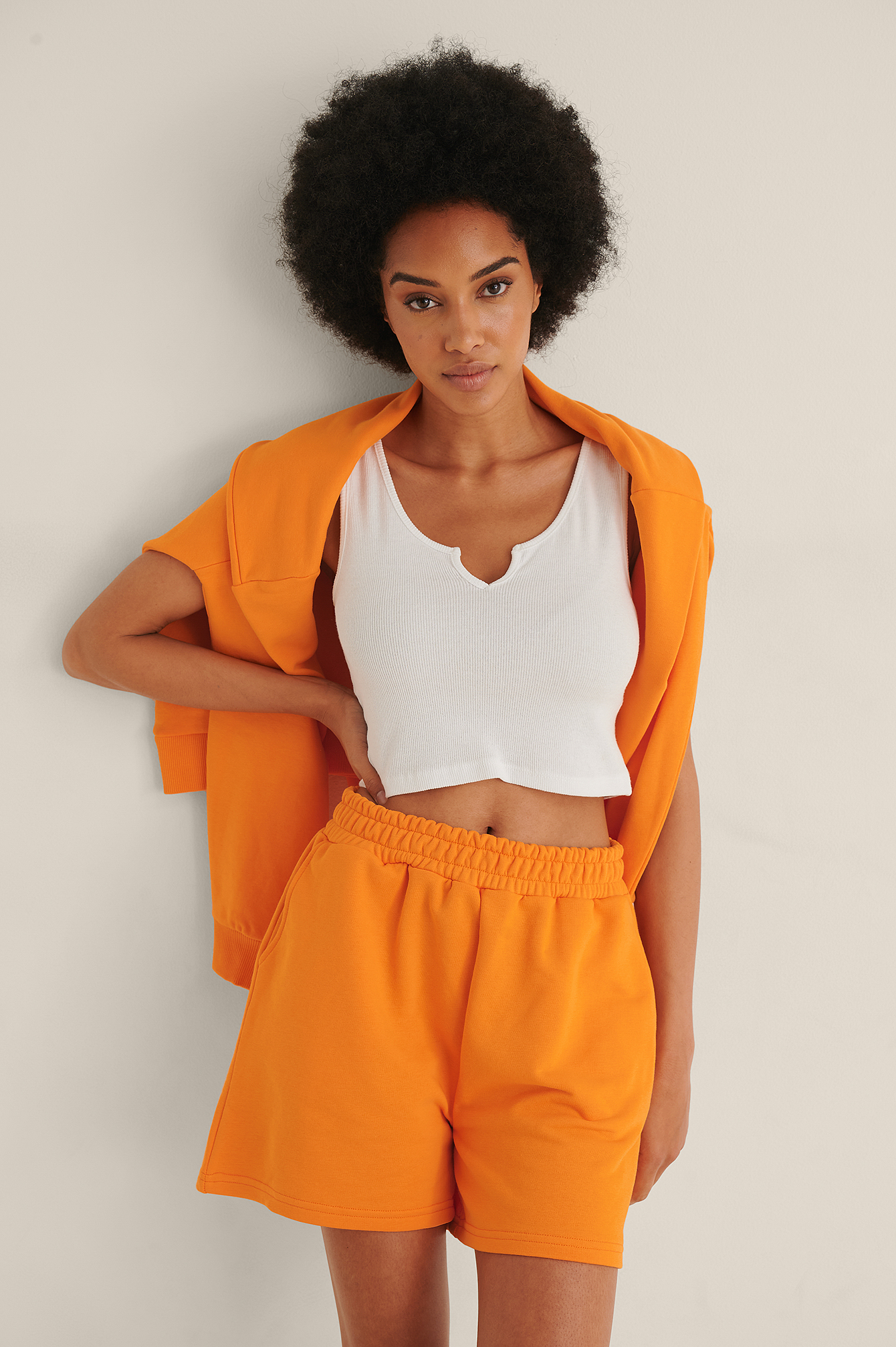 NA-KD Trend organic elastic waist sweat shorts - orange