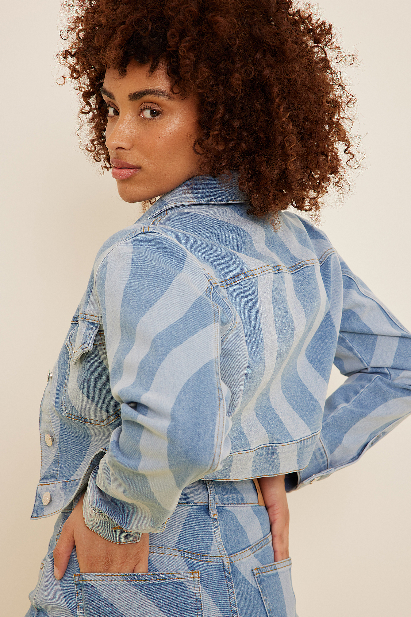 Organic Swirl Detail Denim Jacket Blue 