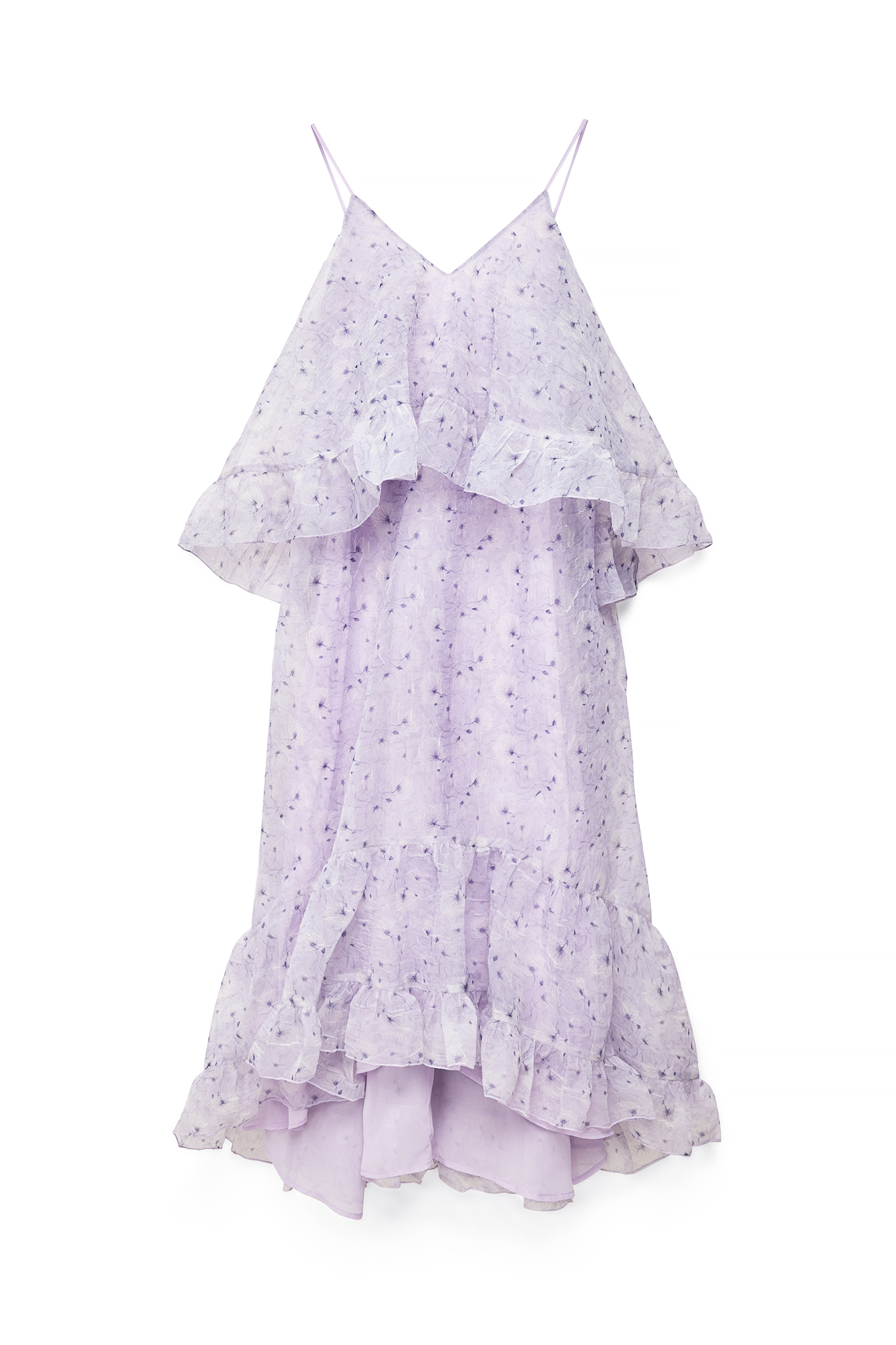 All Over Print Organza V Neck Volume Maxi Dress