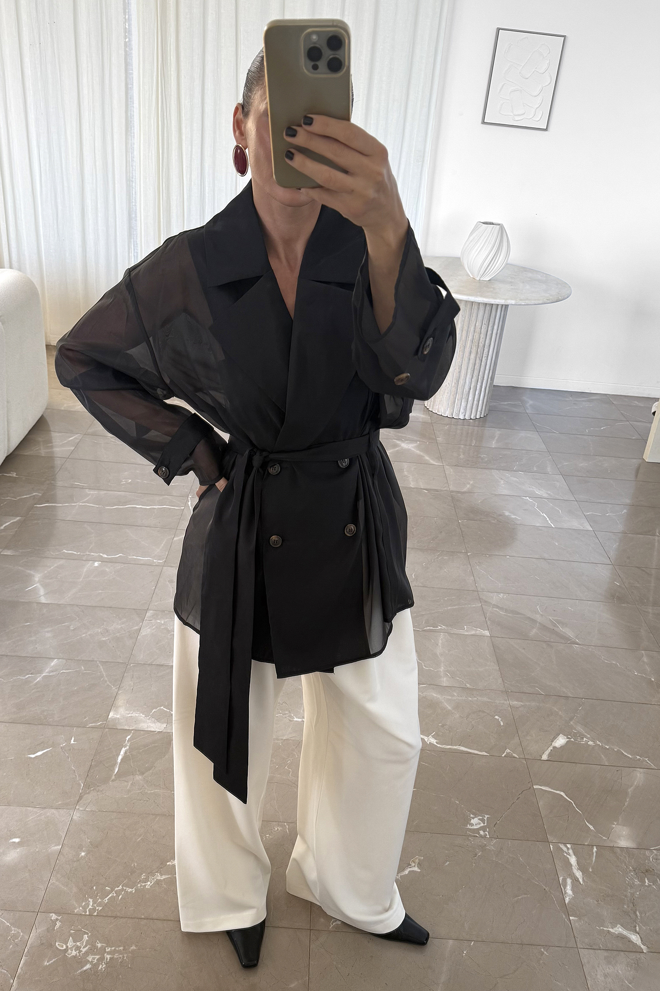 Pelin x NA-KD Blusa de gasa con detalle de cinturón - Blusas - Black - EU 32 - NA-KD / NAKD